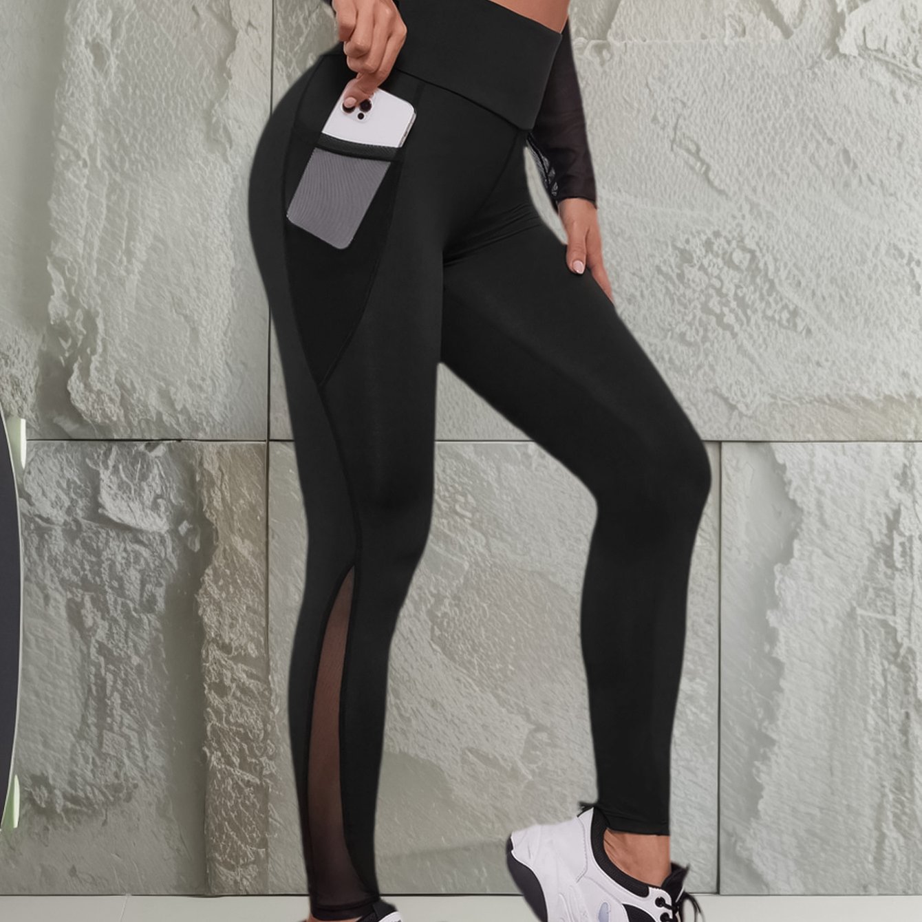 E-shop Einteilige Yogahose, modische, hochtaillierte Peach--Laufhose mit gespleissten Mesh-, Bauch- und Hüftlift, Yoga-Fitness-Sport Leggings mit