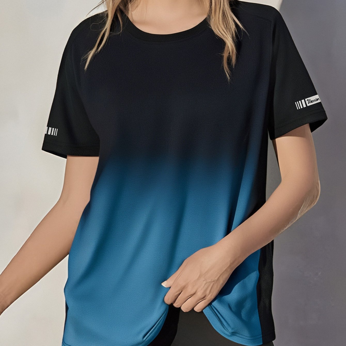 E-shop Damens T-Shirt mit Farbverlauf und geometrischem Muster - Lockerer Schnitt, Kurzarm Rundhalsausschnitt, Atmungsaktives Schnelltrocknendes