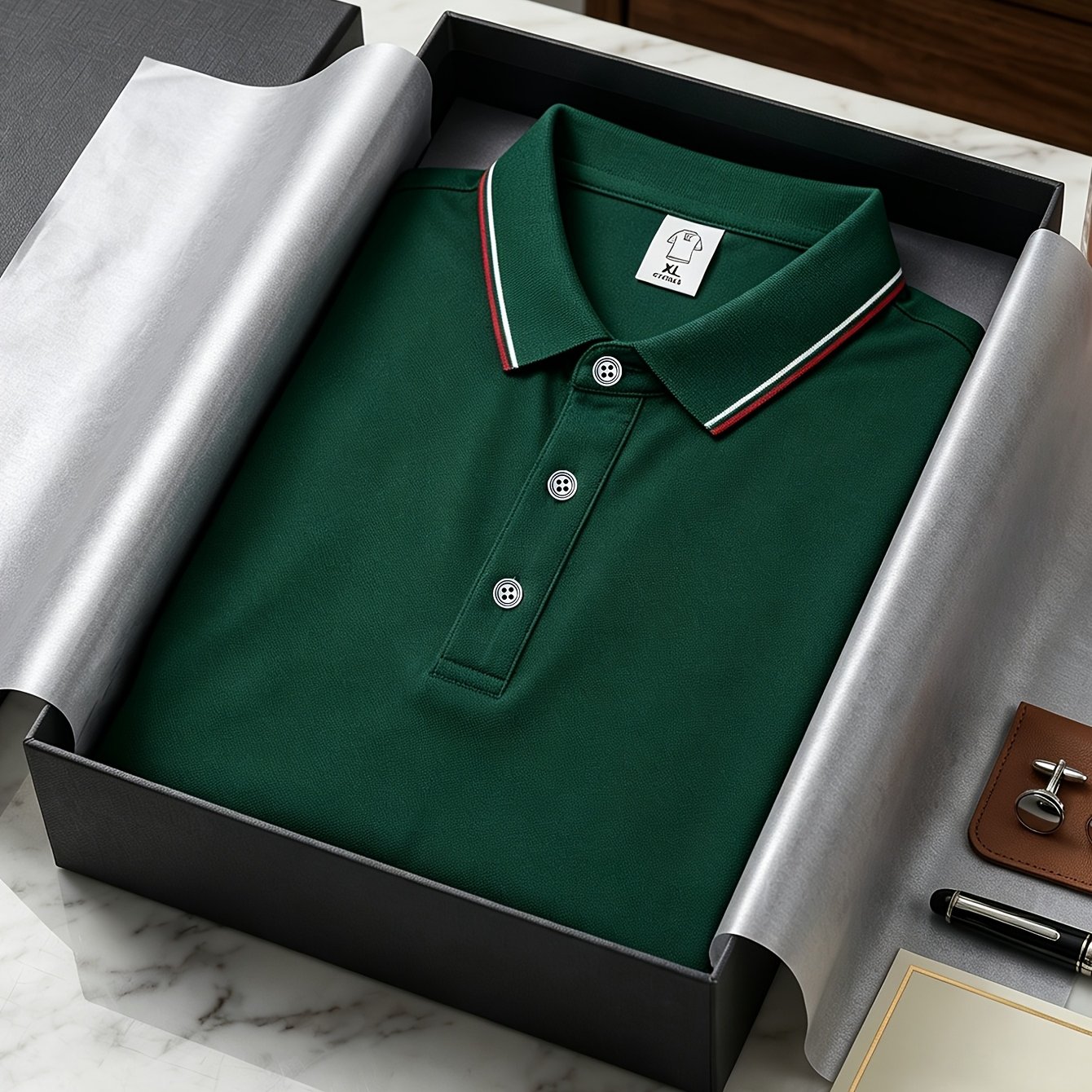 TEMU Polo à rayures avec revers, tissu d'été confortable, haut de haute qualité (boîte non incluse)