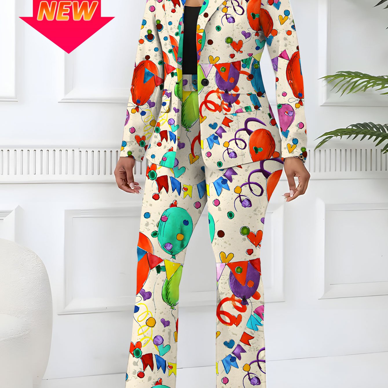 TEMU New Women's Suit Set: Blazer   Trousers Combo, Ribbon, , Women's Suit For Commuting, High-end Formal Wear Set, Balloon, Multicolor, Fashionable