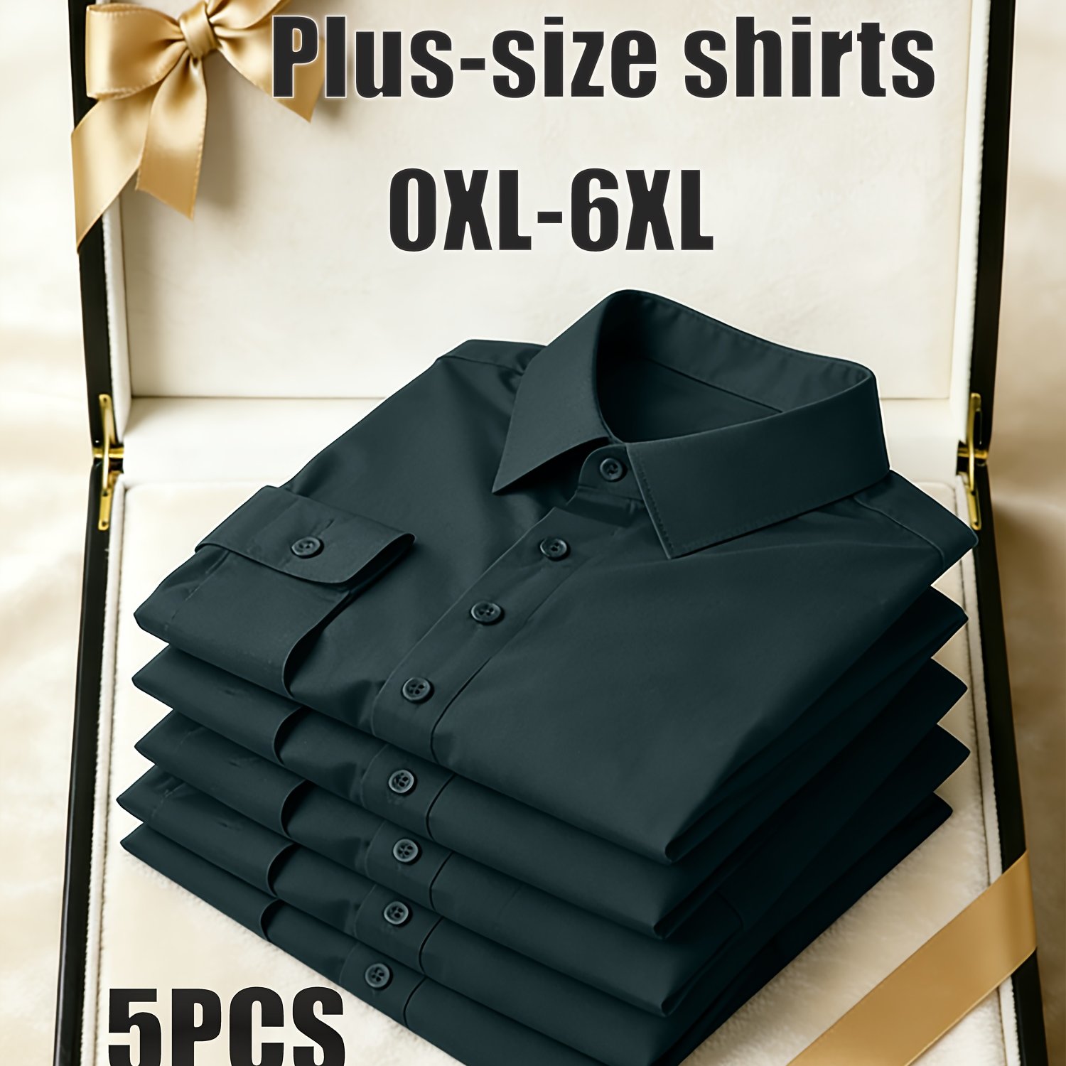 TEMU 5pcs Men's Plus-size Casual Long Sleeve Shirts | 0xl-6xl, Loose Fit, V-neck, Button Closure, Ideal For Office, Weddings, Gifts, And Casual Wear,