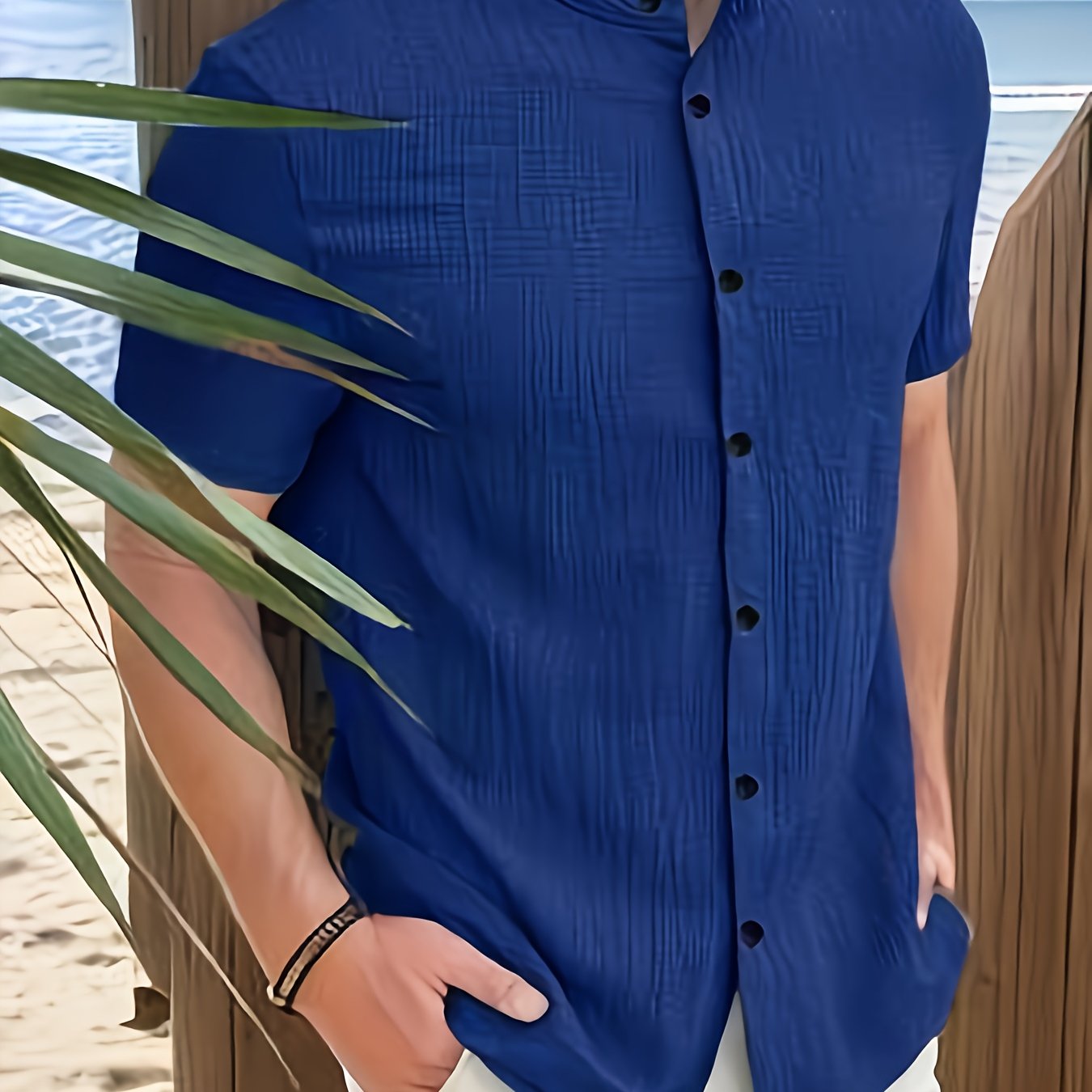 TEMU Men's Casual Comfortable Solid Color Monk Collar Shirt, Preppy Style, Casual And Comfortable For Leisure , 100% Polyester, Machine Washable, Not