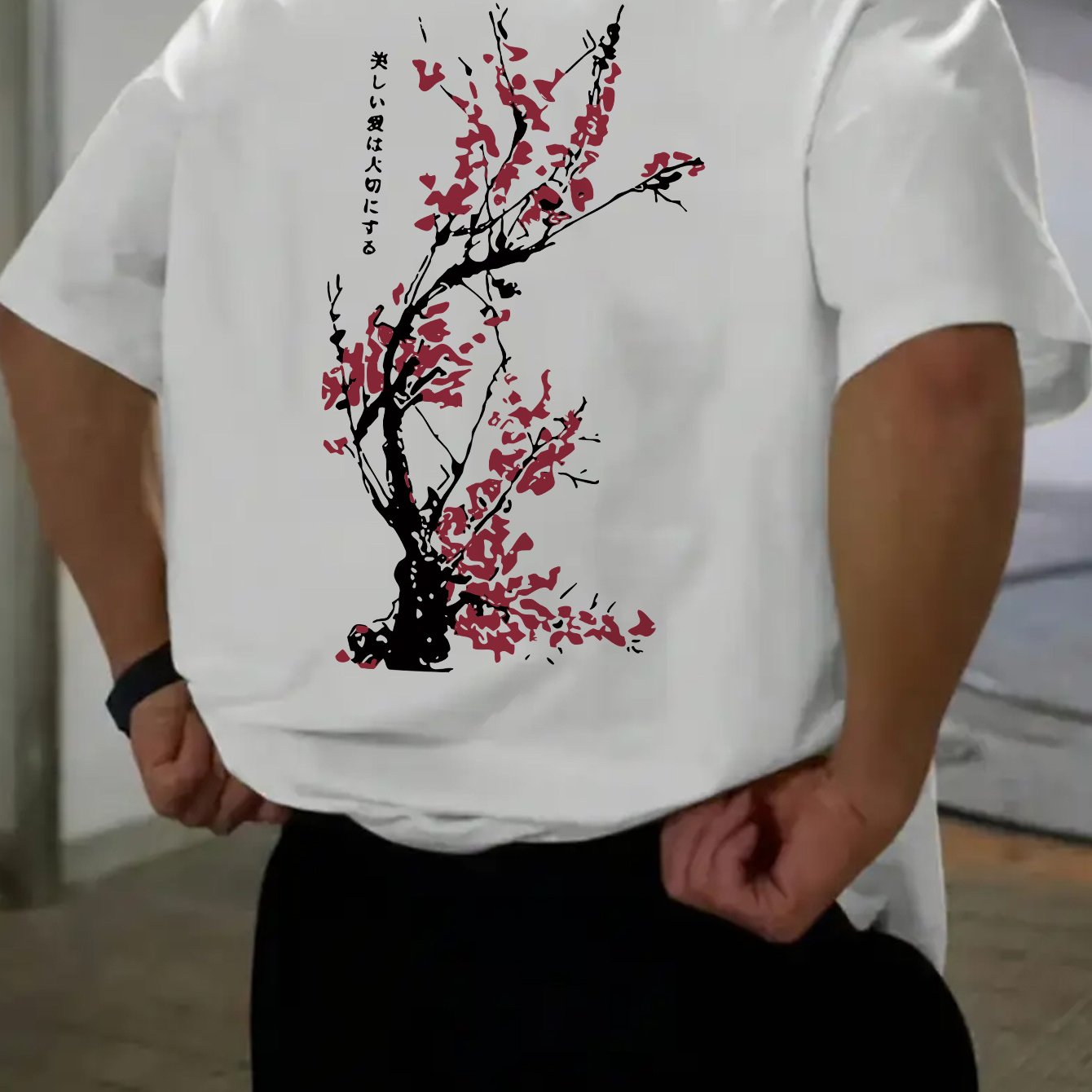 Image of [shule Water Obm] White Loose Slimming Trendy Versatile Fashion Scenic Print Short Sleeve T-shirt Men's Casual Top