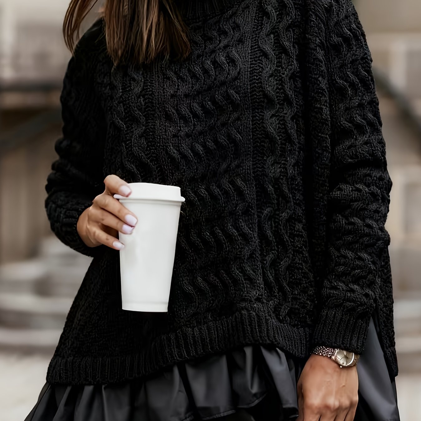 TEMU Pull élégant pour femme avec motif câblé délicat | Col rond, tendance et chic, idéal pour de printemps et d'automne
