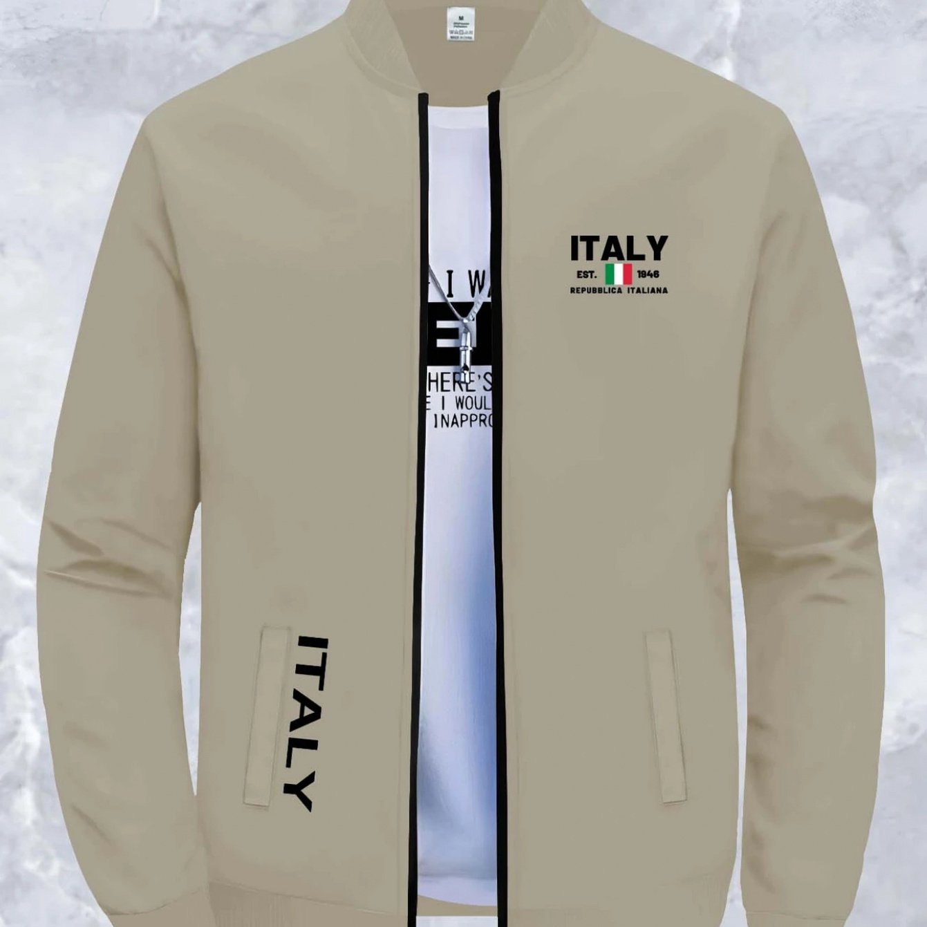 TEMU Veste Haut de Gamme Décontractée et Polyvalente pour Homme avec Col , Imprimé Italien, Tendance Automne/Hiver pour Jeunes