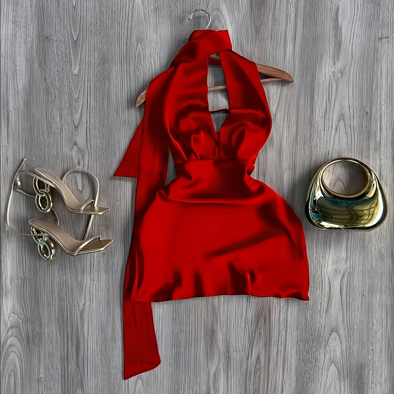 TEMU Vestido Y2K para mujer para toda temporada, vestido de satén satinado con cintura ajustada con y espalda , elegante vestido de , adecuado para
