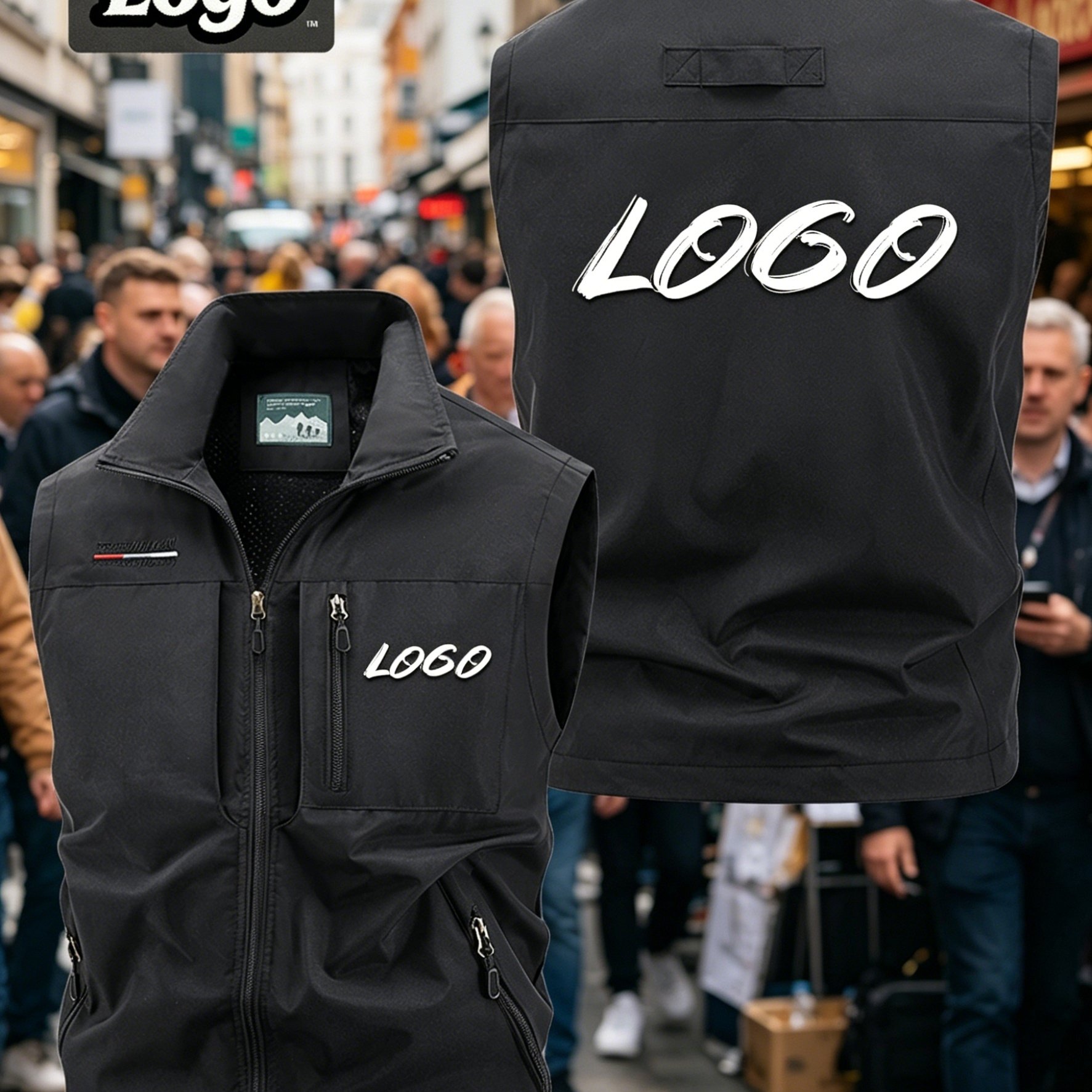 TEMU Custom Shell Utility Vest For Corporate Teams, Unisex Employee/volunteer Sleeveless Uniform, Lightweight Windproof Top, Customizable Brand/name,