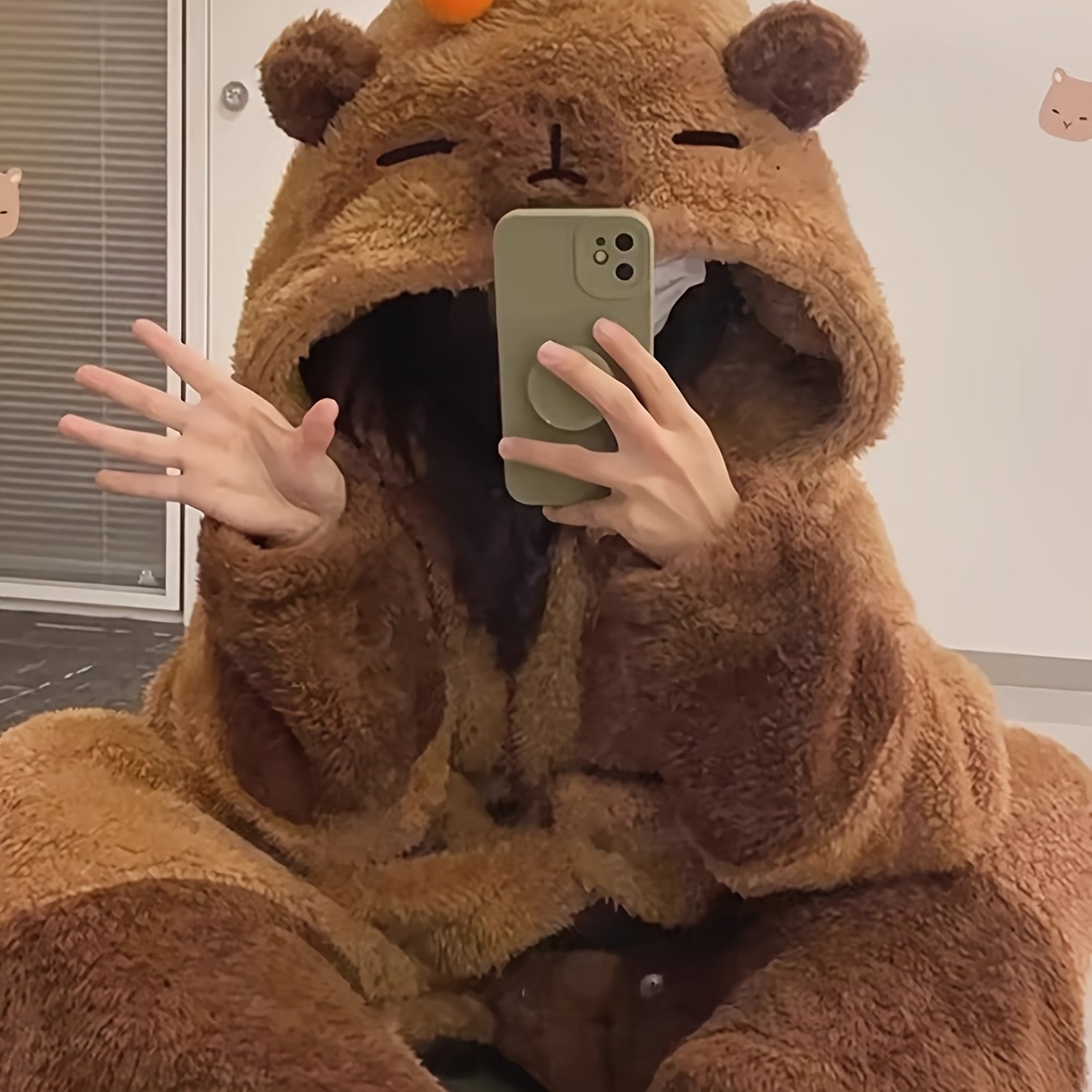 Image of Capybara Bathrobe For Autumn And Winter, Featuring A Cute Cartoon Design, Made Of Fleece, Perfect For Women As Loungewear