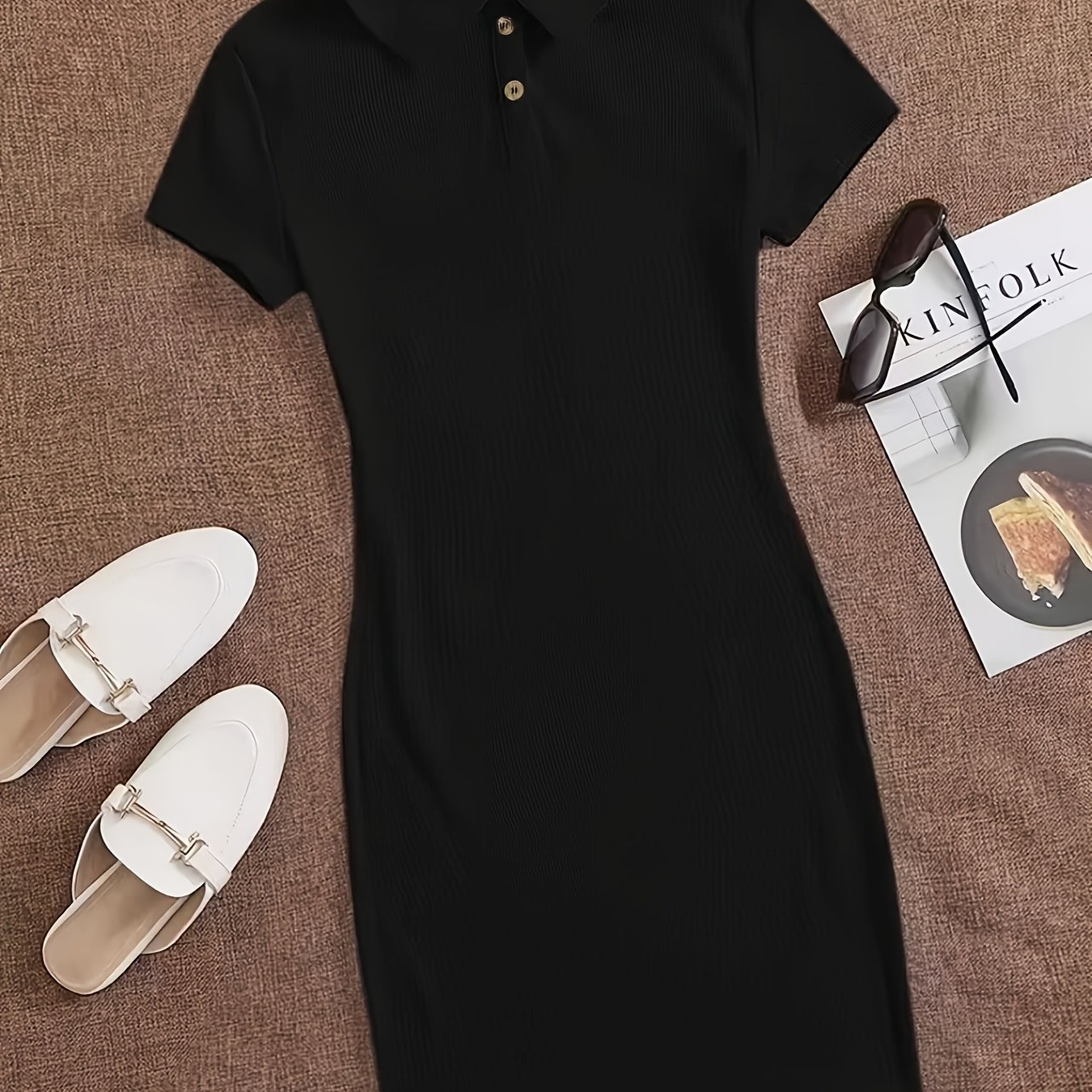 E-shop Übergröße, geripptes Freizeitkleid | Kurzärmeliger schmal geschnittener Bodycon-Rock | 2026 Frühling/Sommer Pendler-Hot-Basic-Stil