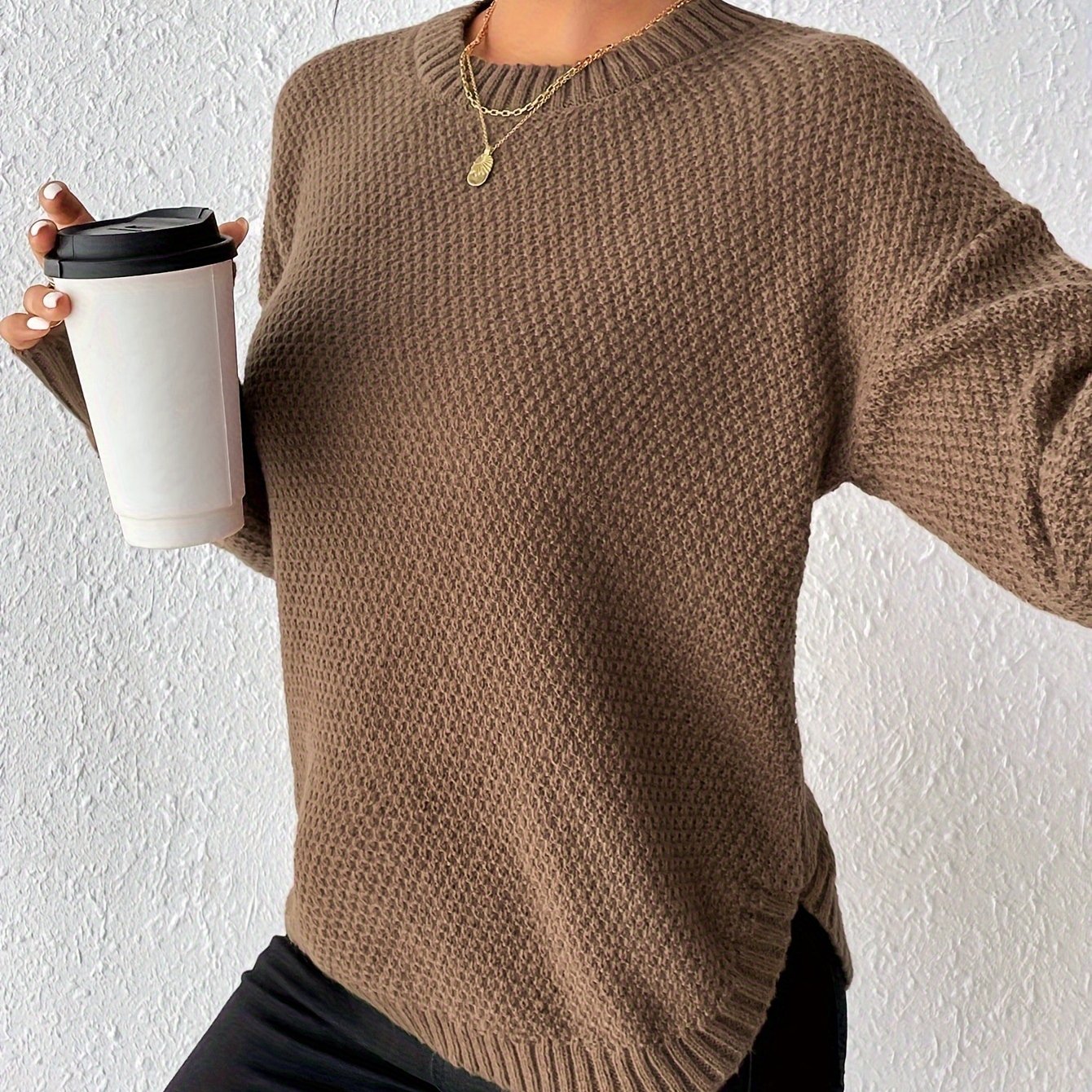 New Women' Color Round Neck Pullover Sweater, Loose-fit Simple Versatile Long Sleeve Pullover Sweater, Women's Sweater Top