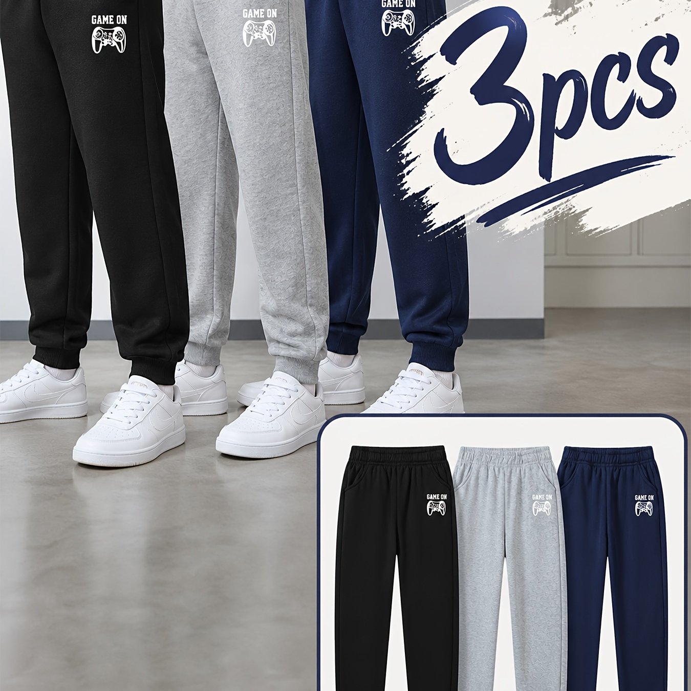 Game Console Handle Cartoon Pattern Casual Pants Comfortable Fashion Sweatpants Trousers 3-pc, For Outdoor