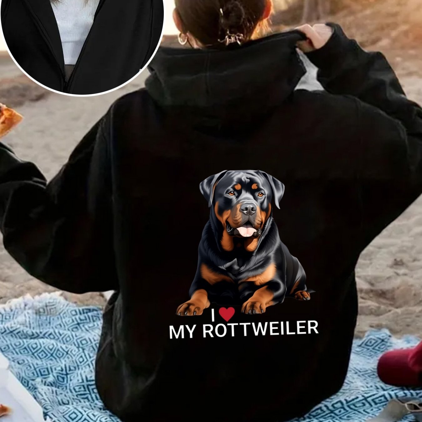 TEMU A Rottweiler Pattern And Adorable, Showcasing A . Women's Stylish Casual Sports Hoodie Jacket With A Zipper Design And Printed Back
