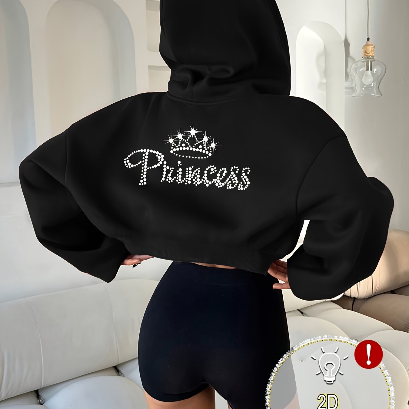 TEMU Sweat-shirt à capuche zippé, style court, mode décontractée européenne et américaine, tendance, avec motif de couronne de diamant et lettres