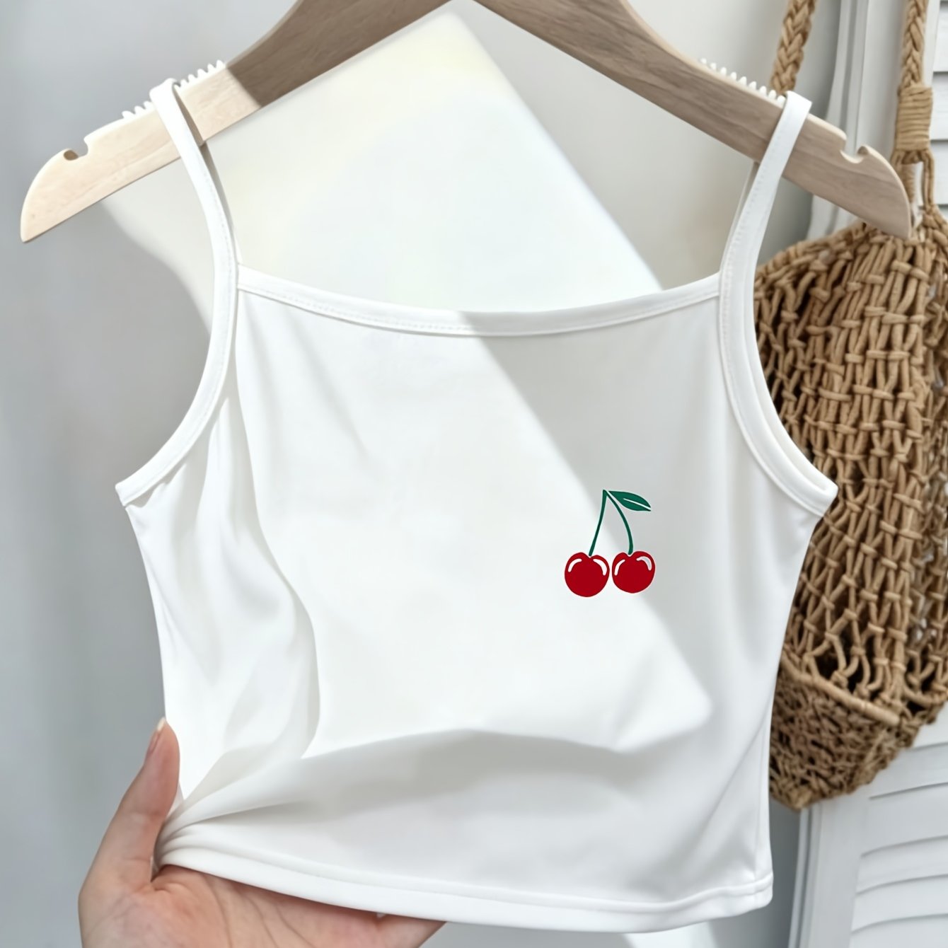 TEMU Sweet Cool Versatile Small Camisole With Cherry Print Pattern, Gentle And Individual, Daily Wear With Jacket, Spring Summer New Item Mini