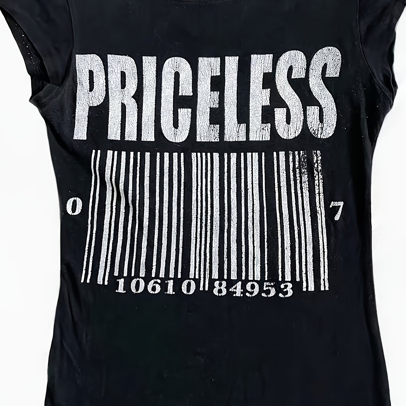 TEMU Y2k Distressed Barcode Print Short Sleeve Top, Hot Bodycon Shirt (zcdx)