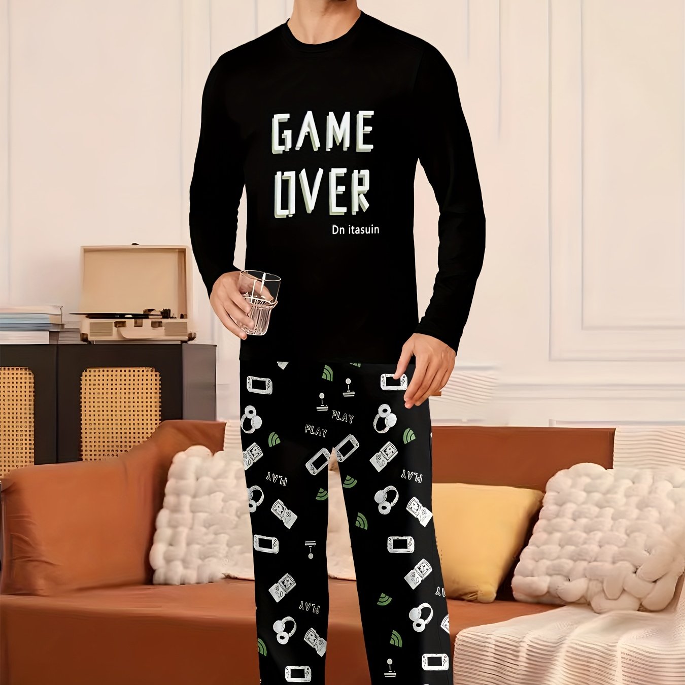 TEMU Ensemble décontracté à manches longues pour homme ; Pyjama masculin ; Tenue de maison