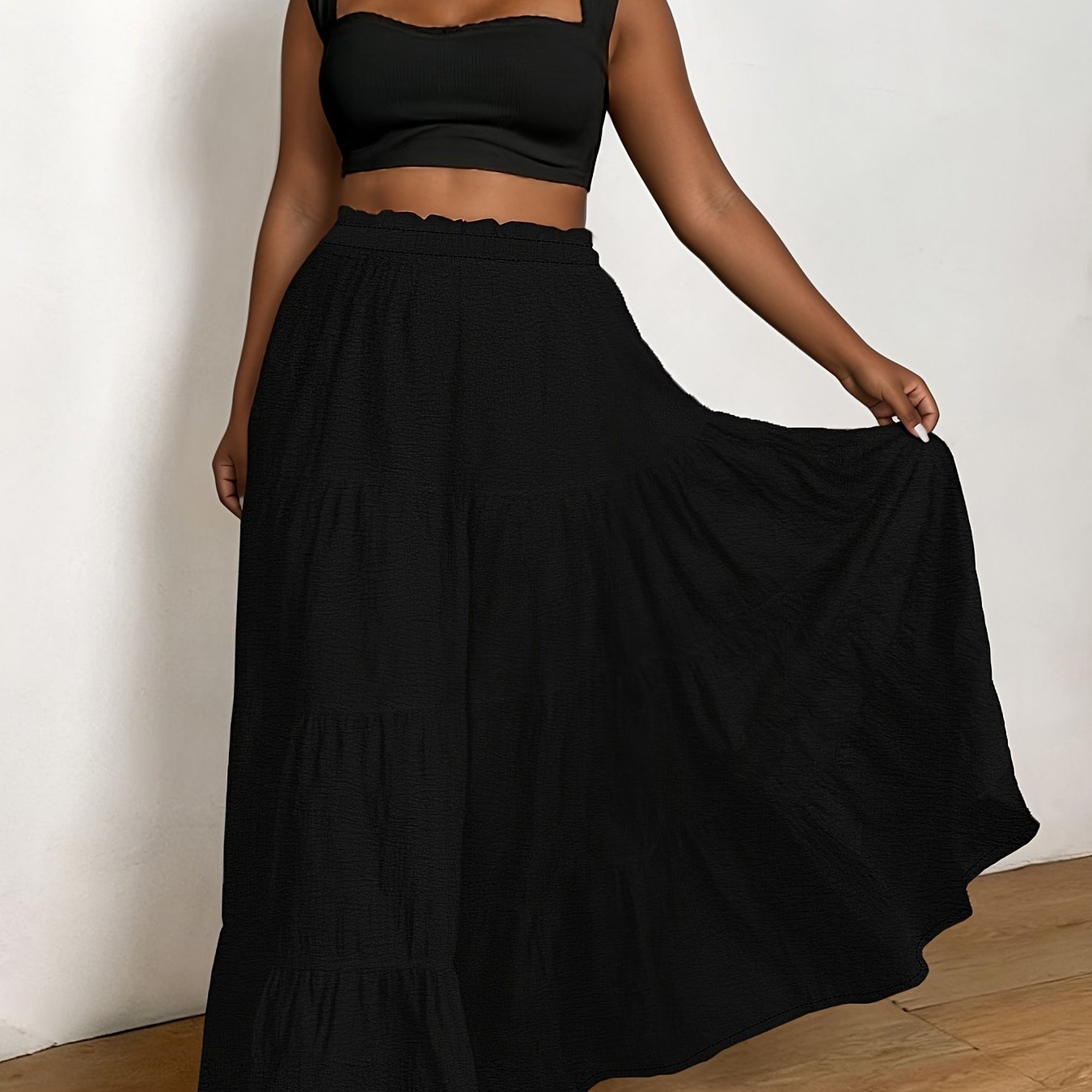 E-shop Plus Size - Plus Size - Elegante, vielseitige Damenrock mit ausgestelltem Saum in Unifarben, Urlaubsstil, Damenbekleidung in großen Größen