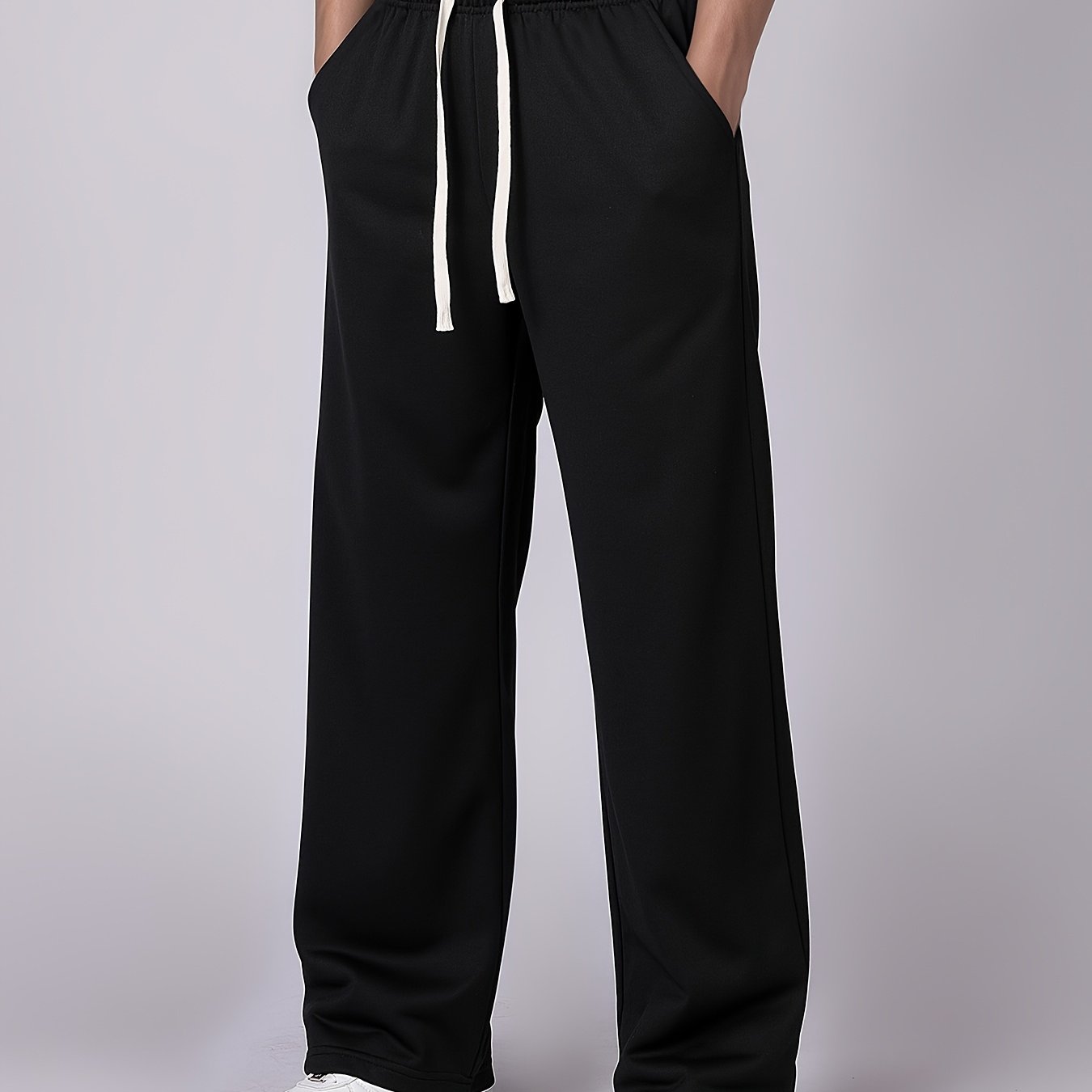 Men's Casual Wide-leg Outdoor Sports Pants, Non-stretch Polyester, Solid Color, Machine Washable - Suitable For Hiking And Outdoors, Autumn And Winter, Flat Shoes