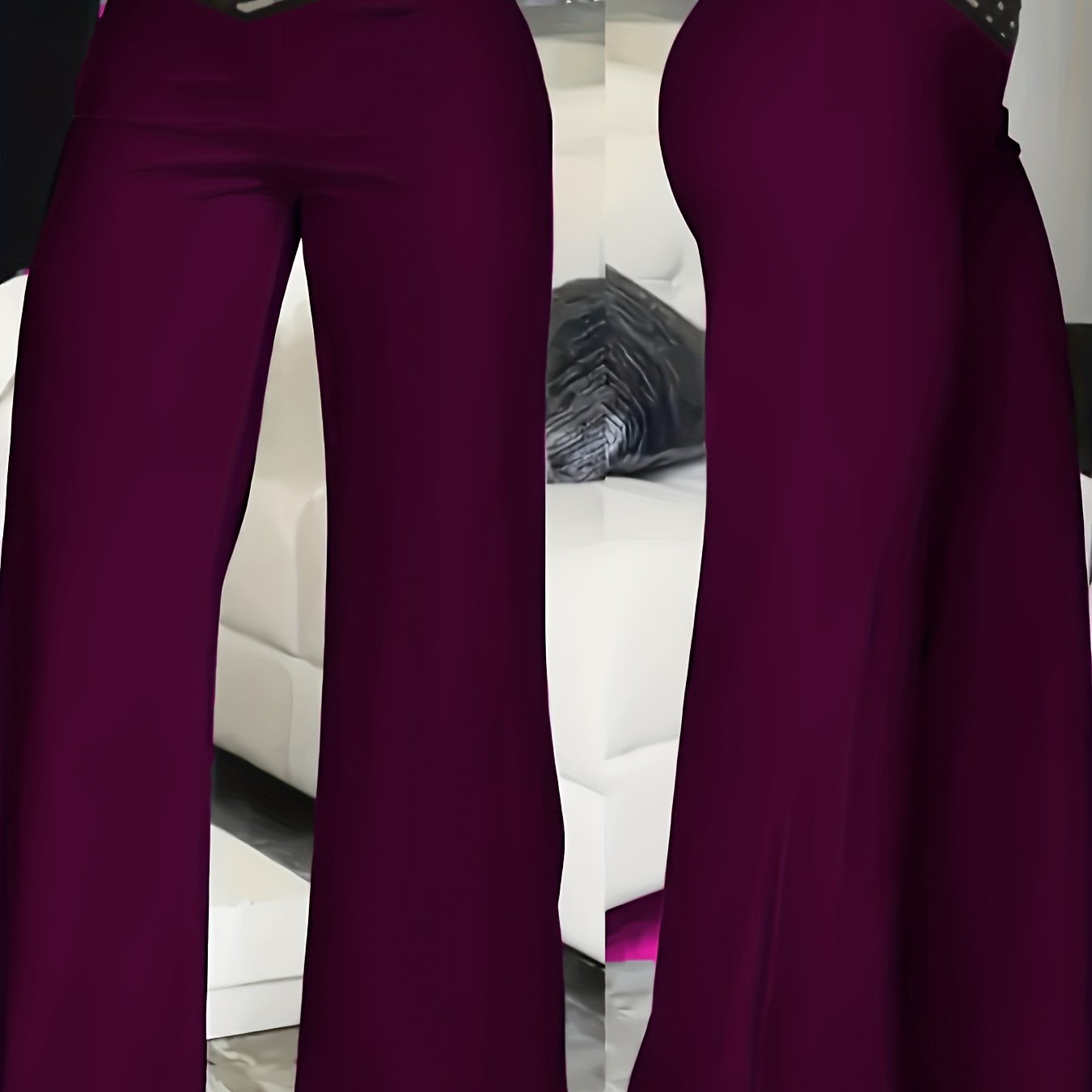 E-shop Damenhosen mit eleganter hoher Taille und Überkreuztem Bund & Transparentem Mesh-Patch - Einfarbig, Maschinenwaschbar, Vielseitige Hosen für