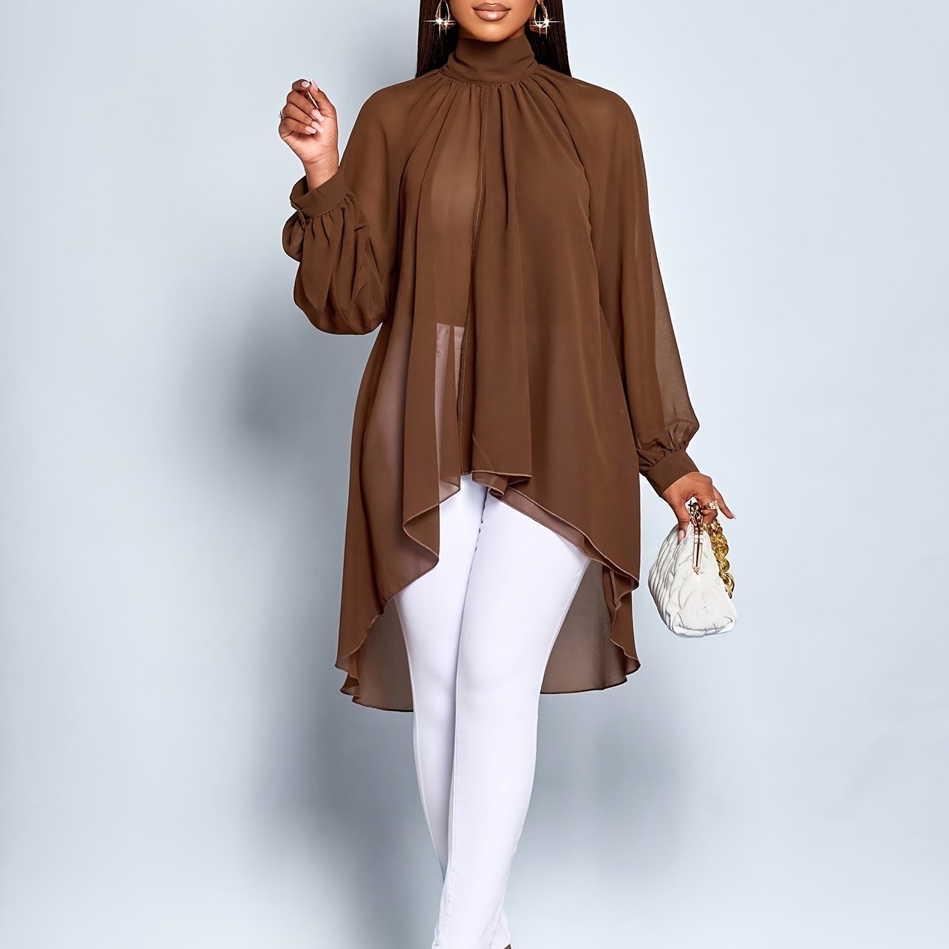 E-shop Elegante und sexy minimalistische Pendler-Hemd für Damen für Herbst und Winter, stilvolle lange Oberteile, Damenmode für Herbst und Winter,