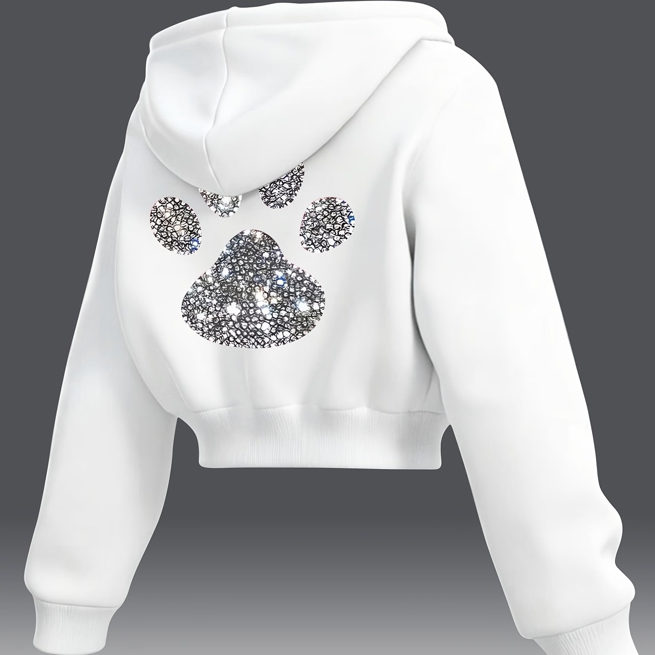 TEMU Sweat-shirt à capuche court pour femme, automne et hiver, nouveau motif léopard à griffes tridimensionnelles incrusté de scintillants,
