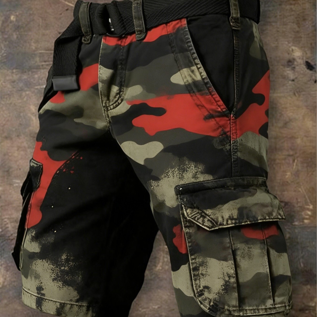 Single-piece Pants (no Belt) Non-faux Denim Size Men's Shorts, New European And 2d Retro Personalized Art Printing, Trendy Five-point Tooling Shorts, Casual Men's Pants, Gift- Products