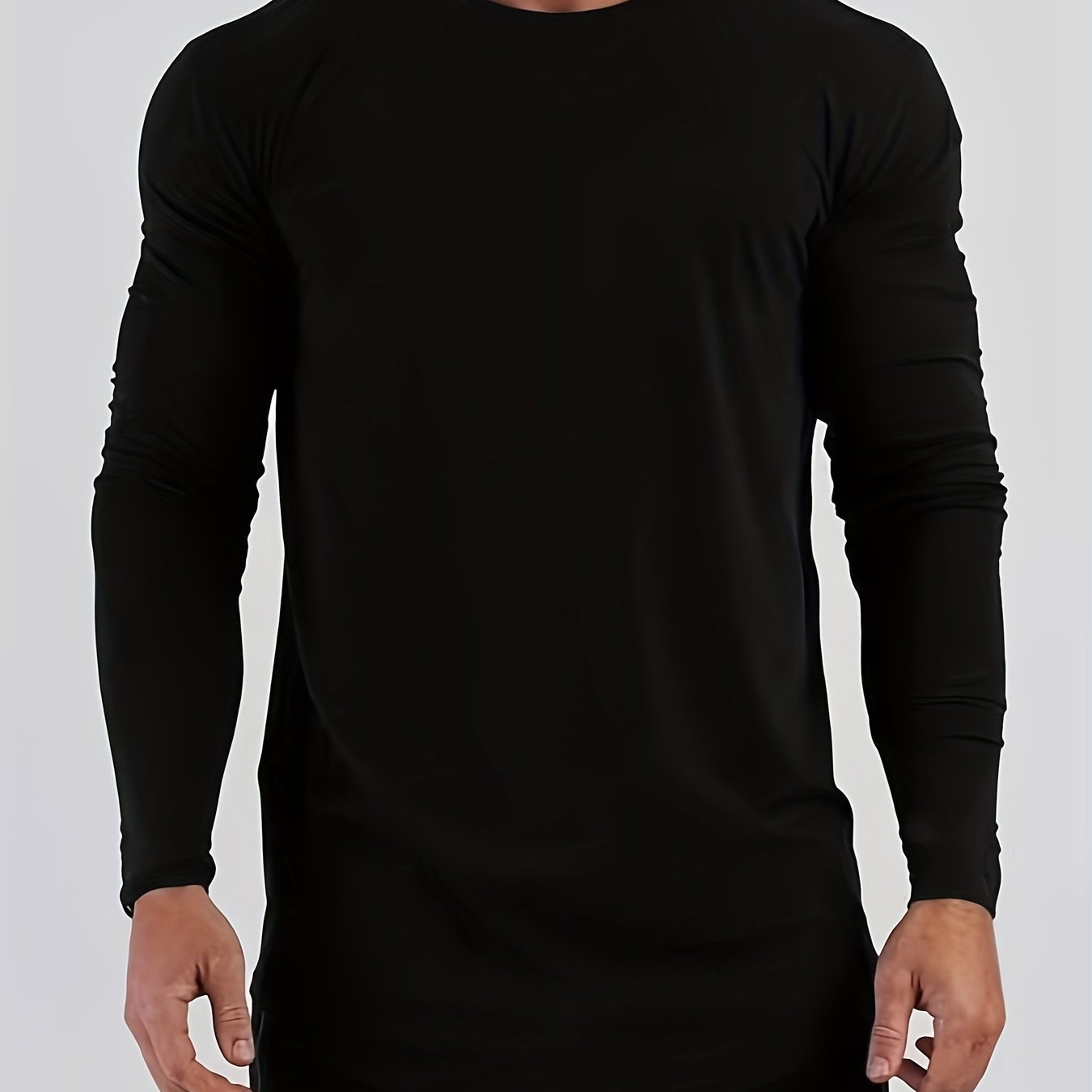 Men's Round Neck Long Sleeve Solid Color Slim Fit T-shirt Casual Sweatshirt