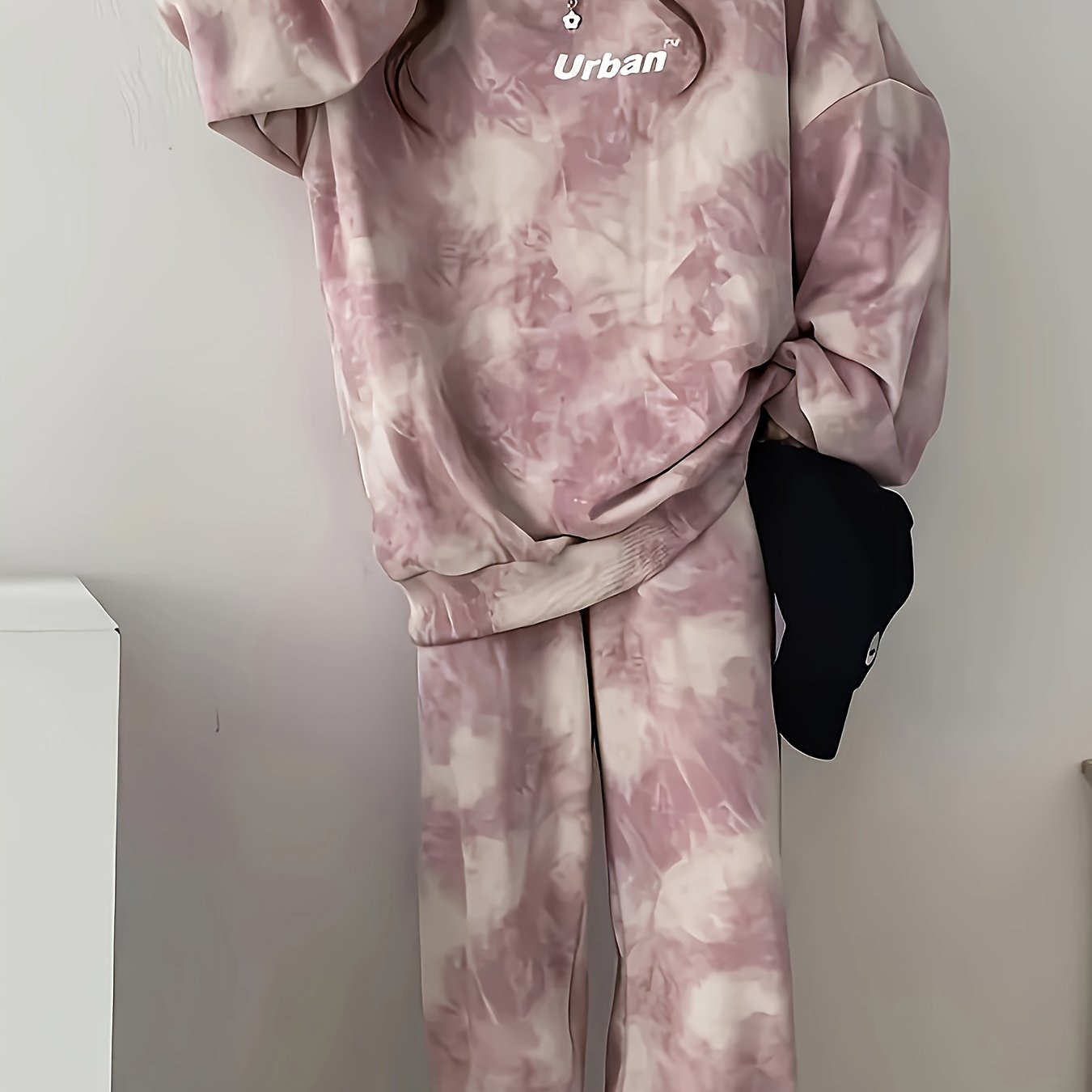 TEMU 女性用タイダイ長袖とパンツカジュア、フロントレタープリント付き、シンプルながら高品質な素材を特徴として、日常の着用に最適。