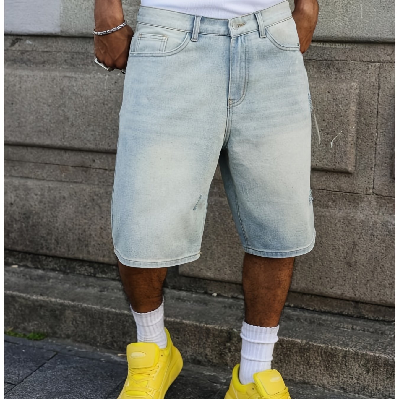 Image of Men's Denim Mid-calf Pants, Ripped Jeans, Basic Casual Men's Jeans, Stretch Denim, Casual Wear, Summer Outfits