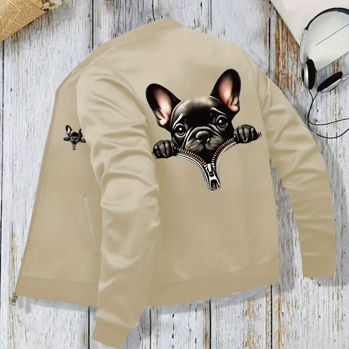 TEMU Women's Trendy Jacket Print, Casual Stand Collar Versatile Top Jacket With Zipper, Designer Outerwear