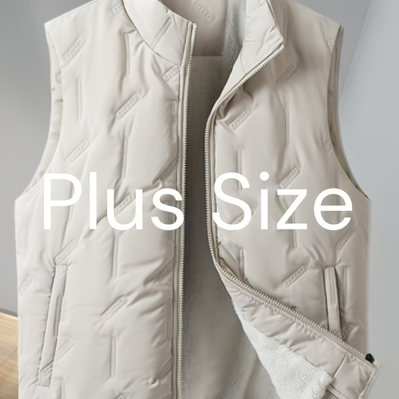 TEMU Plus Size Warm Winter Men's Vest, Thickened Coldproof Loose Sleeveless Jacket For Man, Solid Color Versatile Oversized, Plus Size