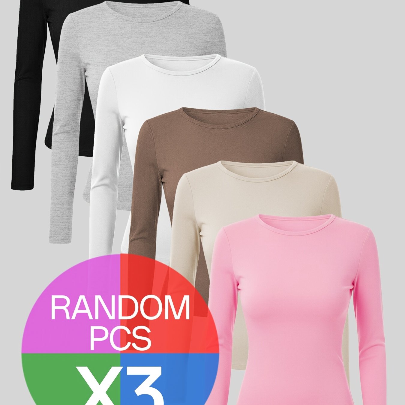 TEMU Random 3pcs Women's Athletic Casual Long Sleeve Bodycon Top