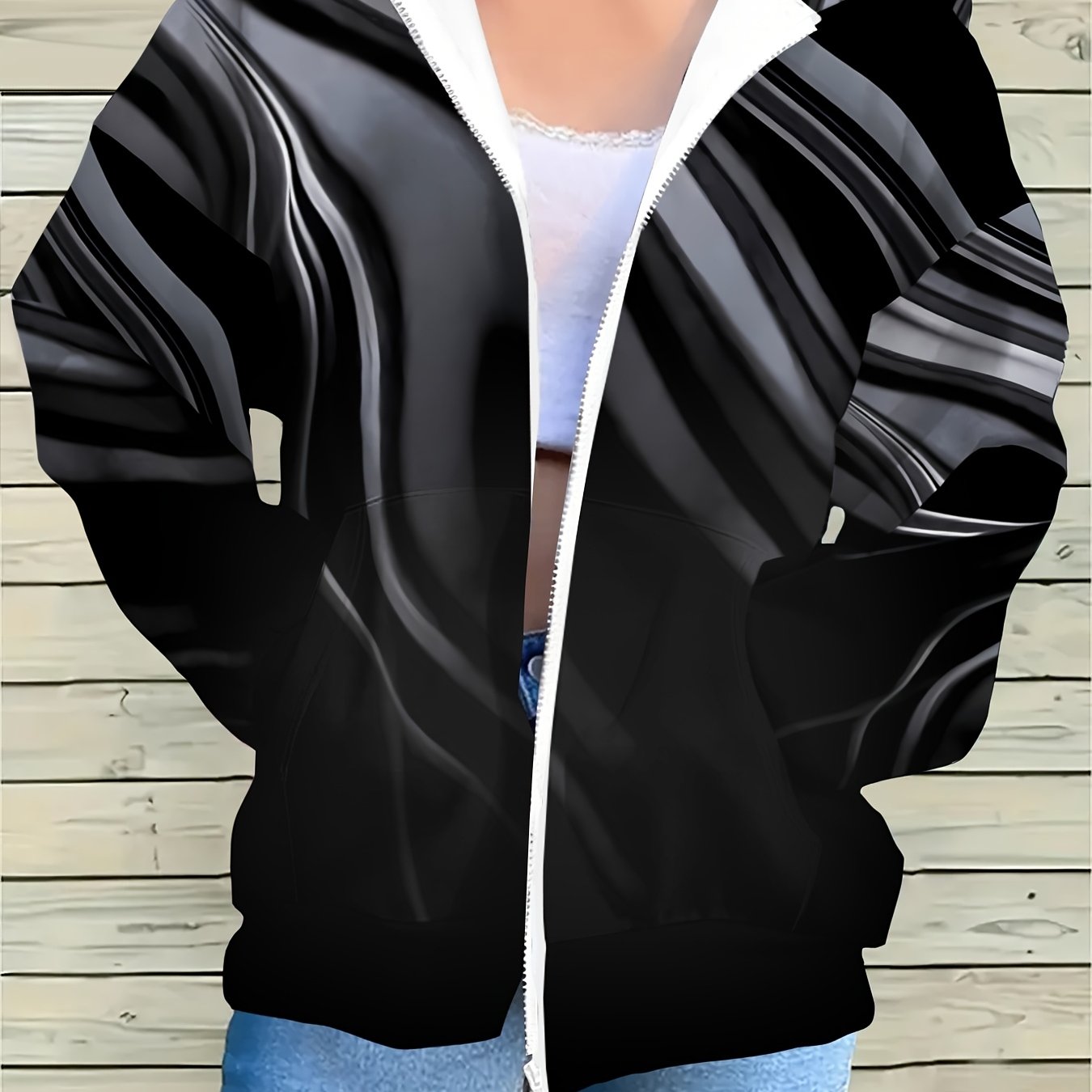 TEMU Spring/autumn New Zip-up Hooded Sweatshirt For Women, Casual And Fashionable Long-sleeve Top, Versatile For Holidays, Outdoor, Streetwear