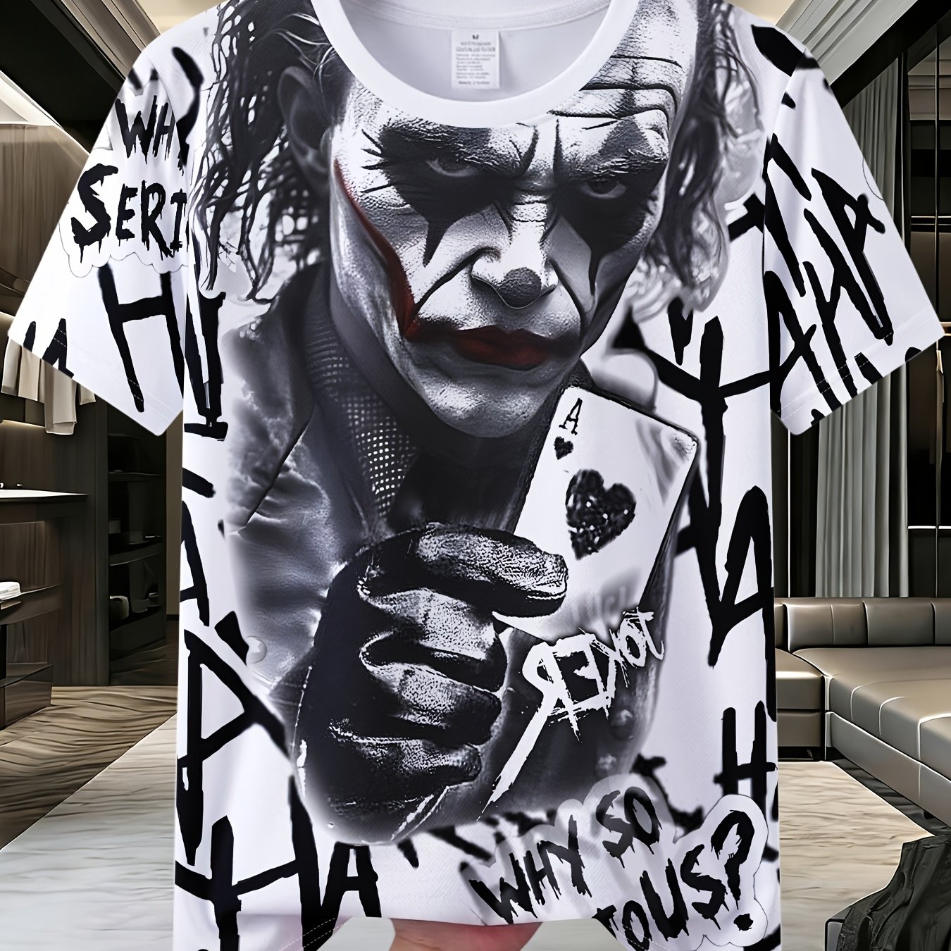 TEMU Unisex Joker-themed Crew-neck Short-sleeve T-shirt; Features Street Style; Suitable For Beachwear, Casual , Sports, Or Lounging At Home; A Great