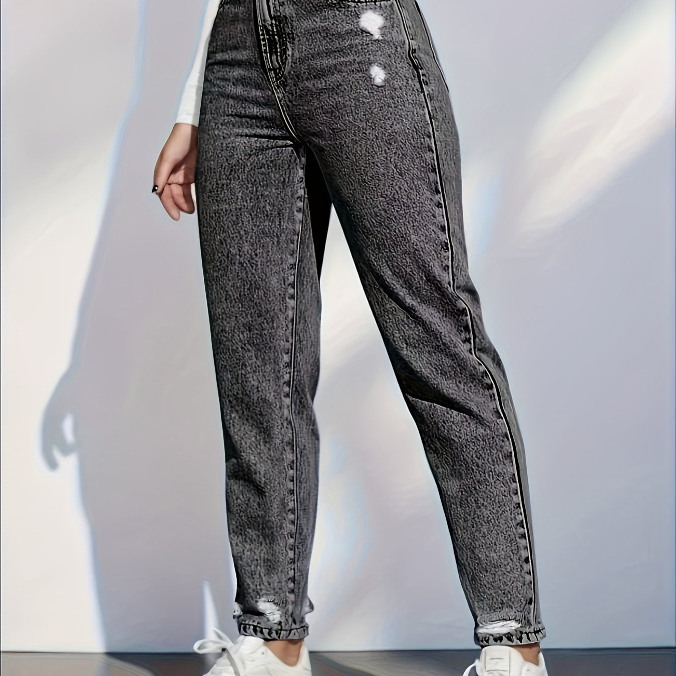 Image of 20aw Ripped Women's Plus Size Fashion Casual Washed Stretch Jeans With Distressed Details