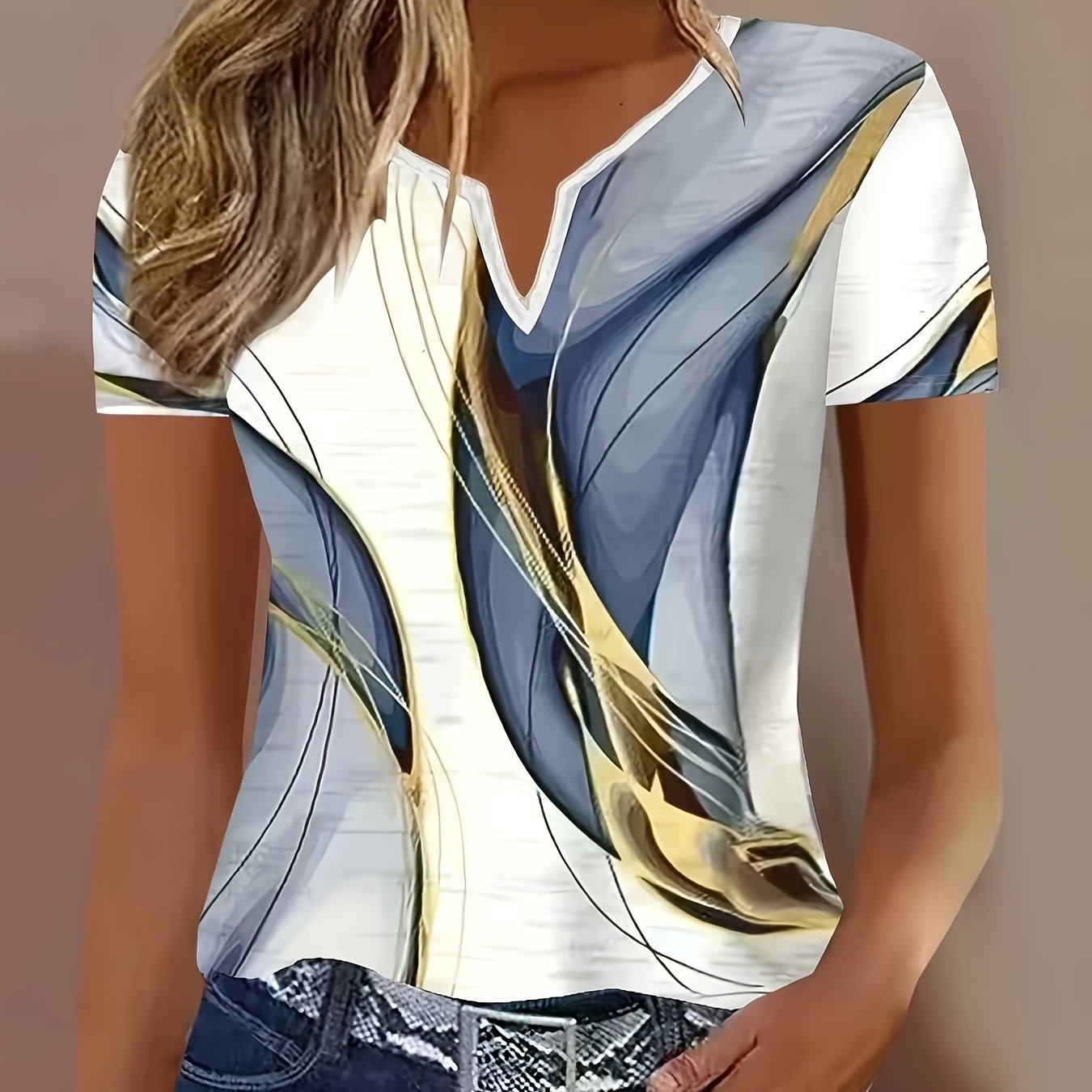 V-neck Short Sleeve T-shirt, Internet Celebrity Style