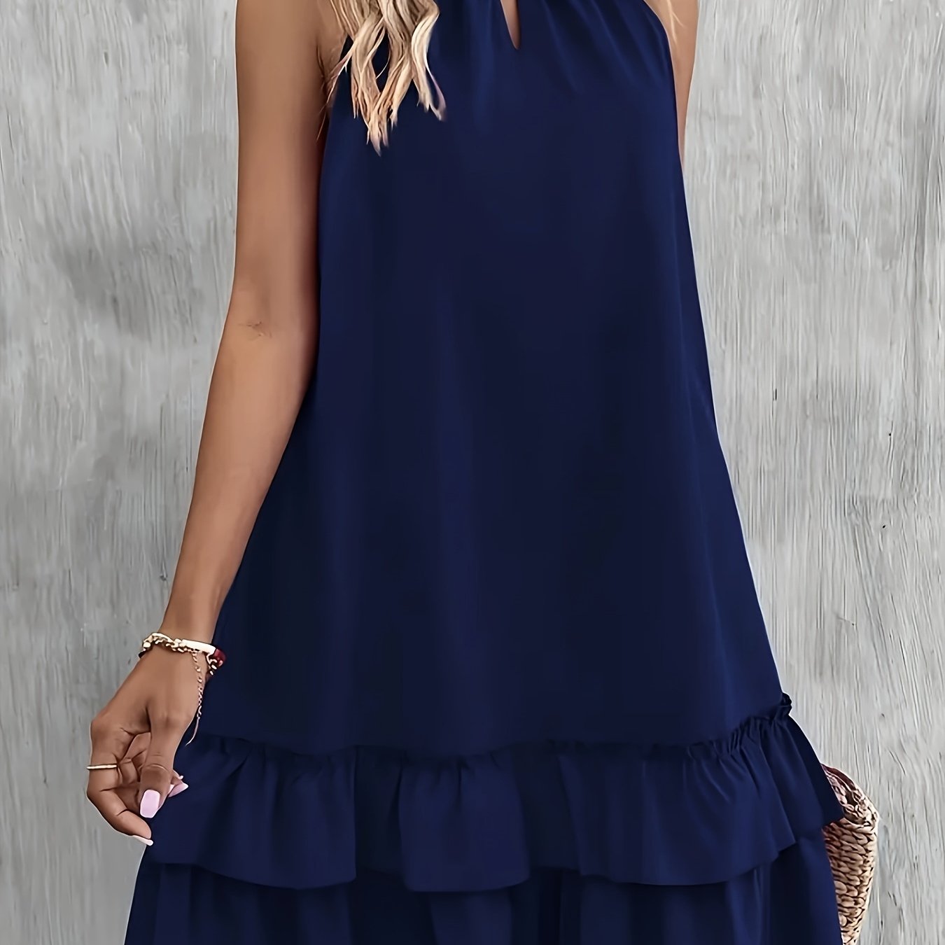 TEMU Spring/summer Off-shoulder Halter Neck Solid Color Women's Dress