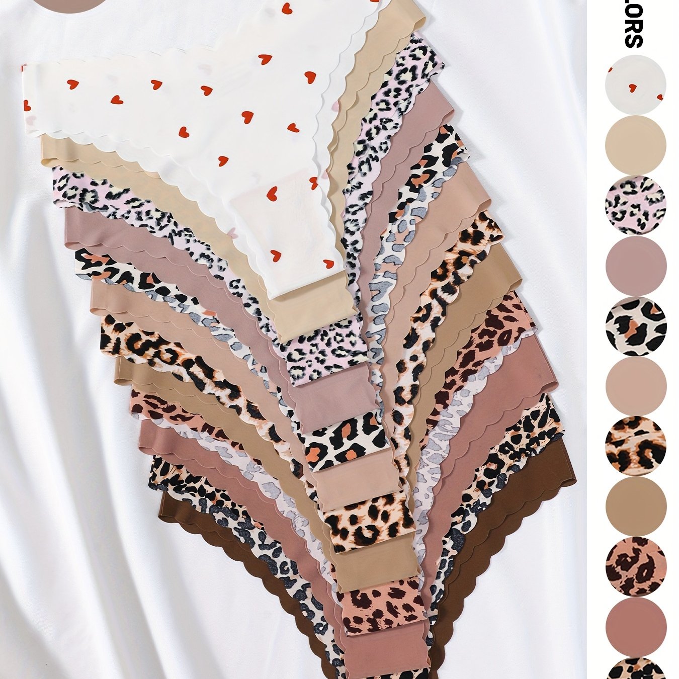 TEMU 12pcs Pack Seamless Scallop-shaped Women's Underwear Comfortable Breathable Triangle Panties Printed Underwear Solid Colors With Prints Suitable