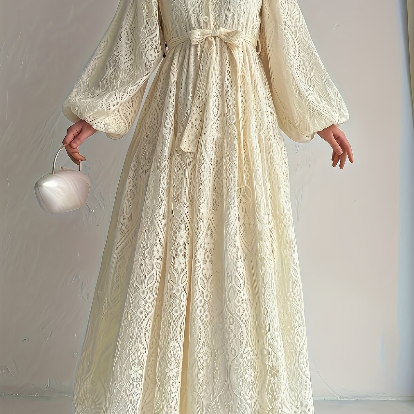 New Lace Dress With Lining, Fitted And, Long-sleeved For Women