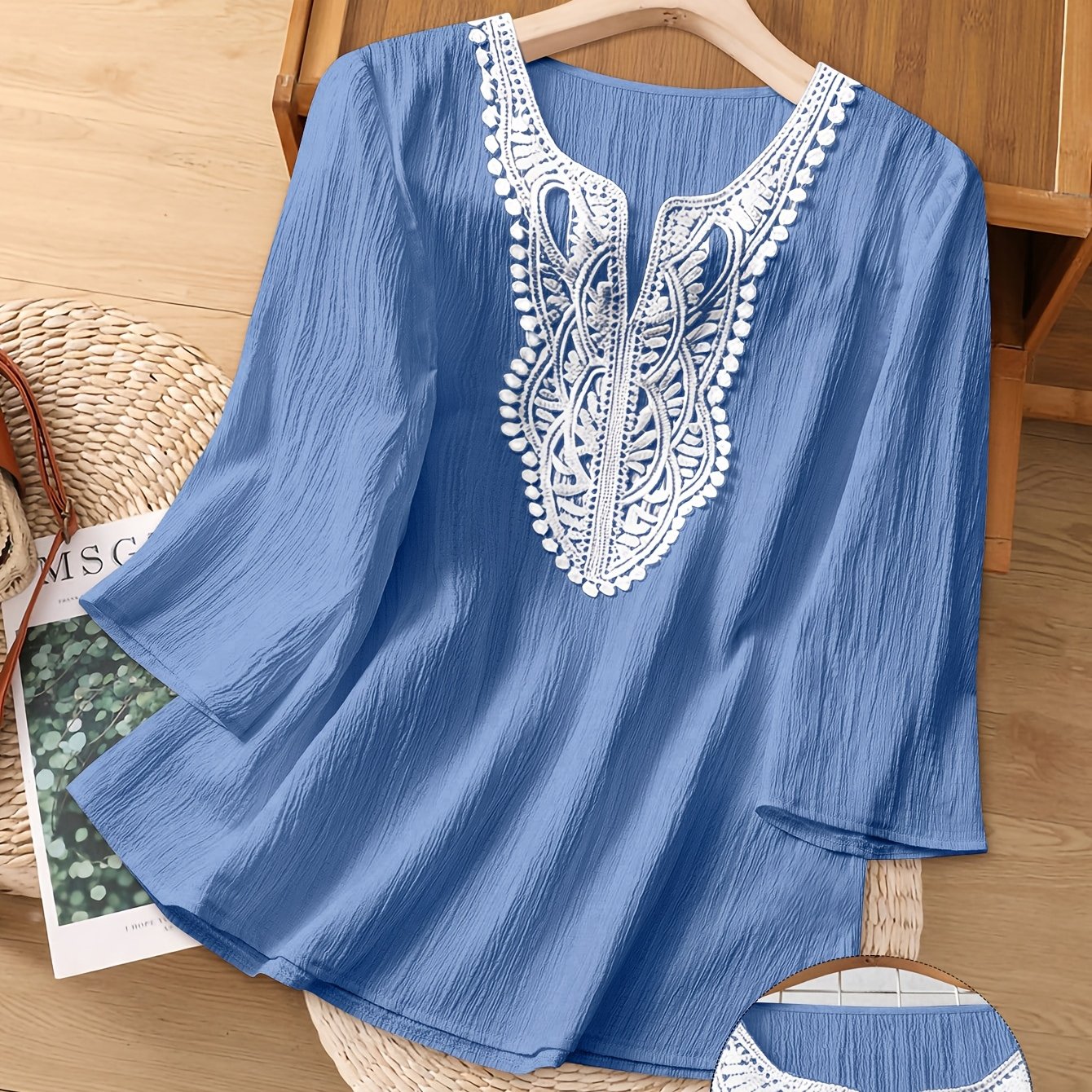 TEMU European And American Autumn-winter-spring New Craft Fabric Random Cut V-neck Elegant Casual Shirt
