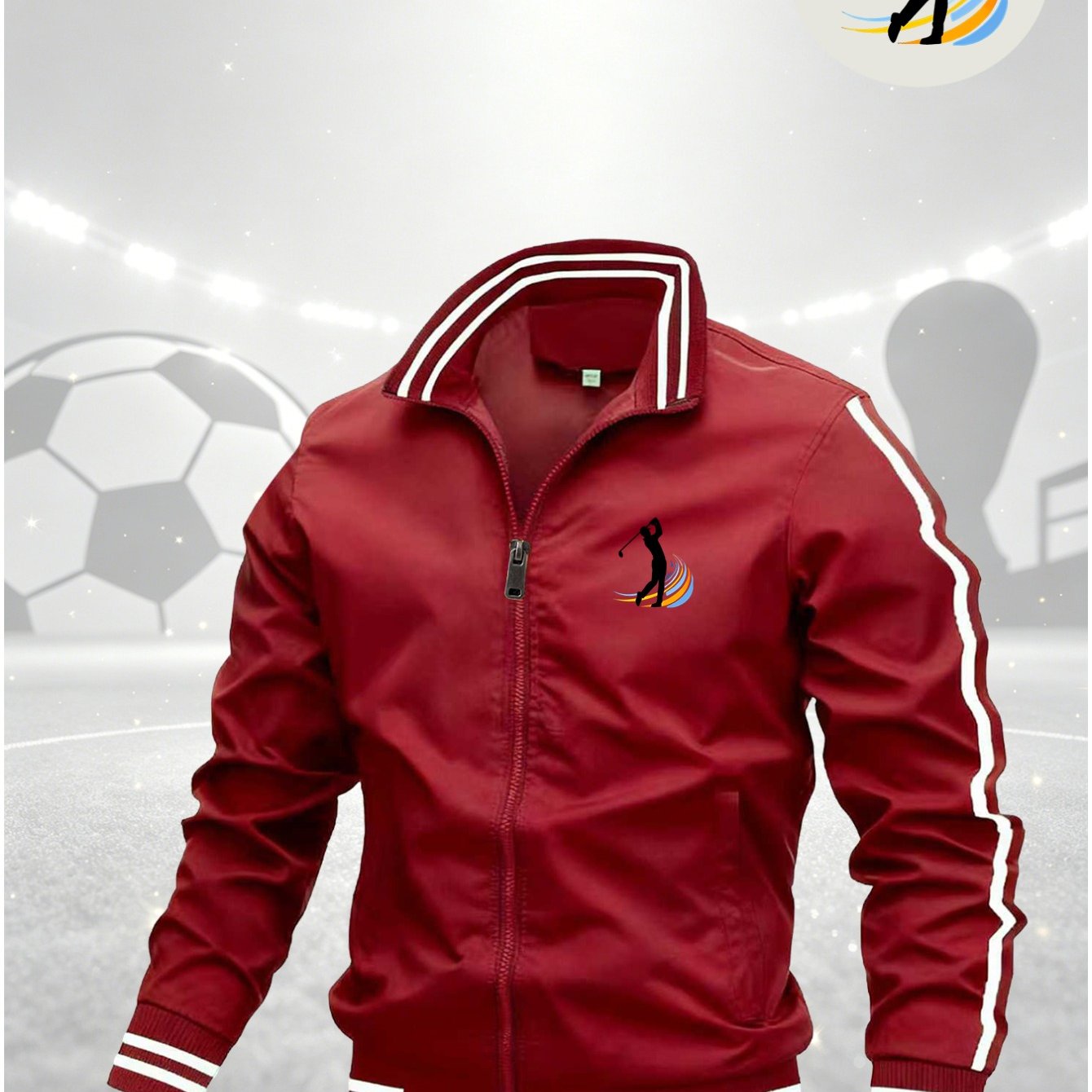 TEMU Silhouette Print Pilot Jacket, Men's Slim Fit Windproof Anti-pilling Outerwear, Sporty , Suitable For Golf Days And Daily , Durable Lightweight