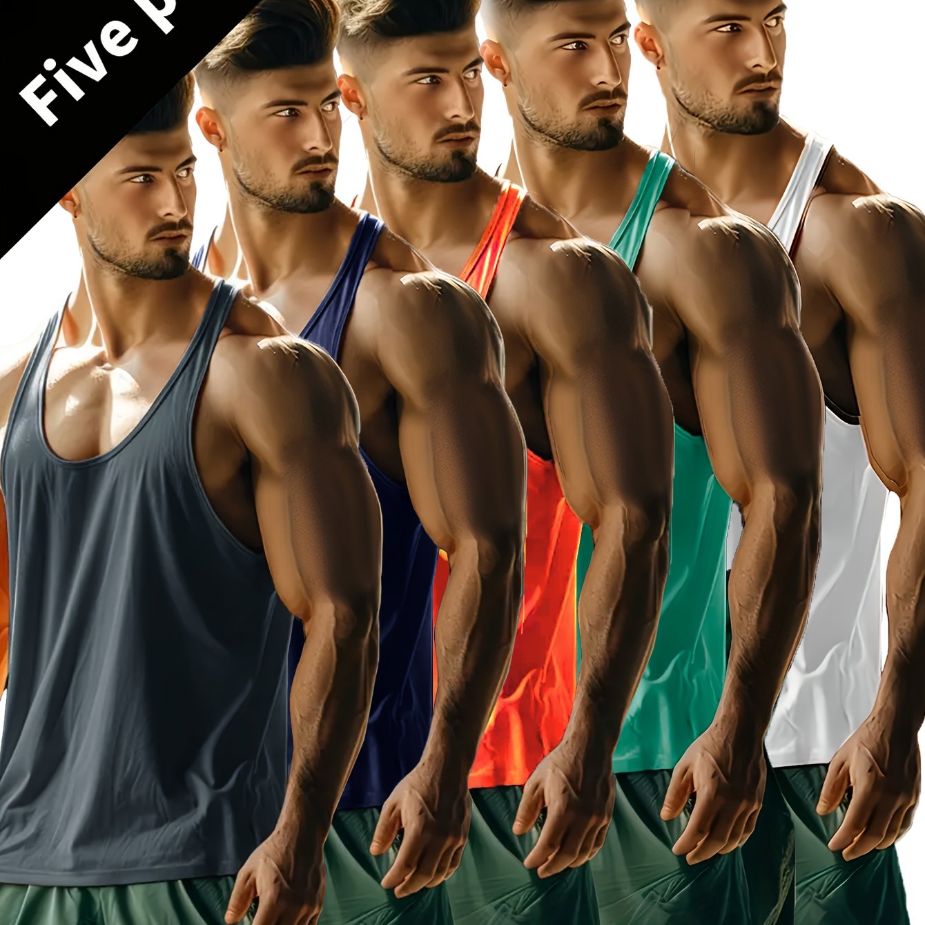Image of 5pcs Set Men's Stretchy Quick-dry Breathable Crew Neck Sleeveless Tank Top, Moisture-wicking, Breathable, And Comfortable, Suitable For Running, Fitness, And Outdoor Sports