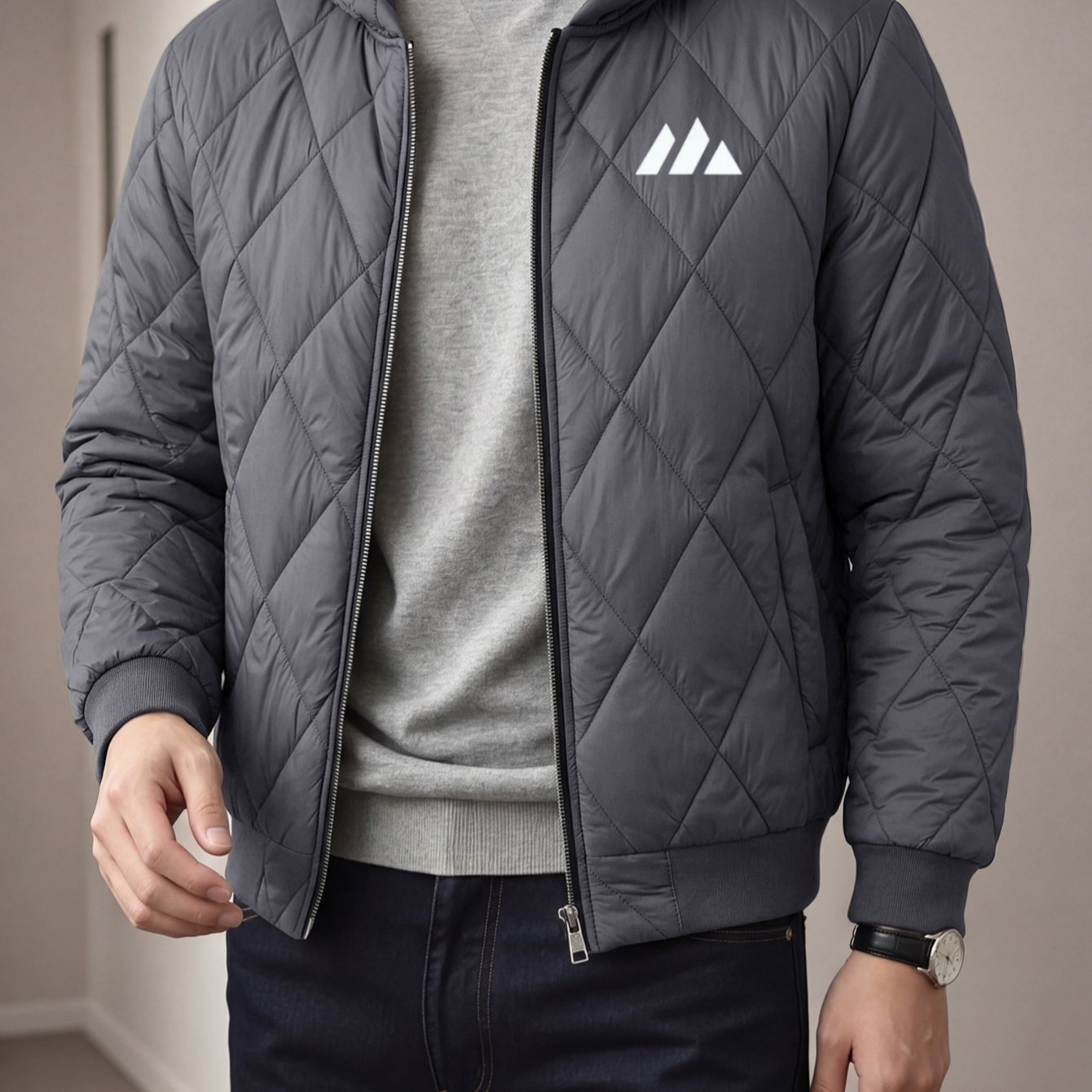 TEMU 2026 ' Business Rhombus Hooded Padded Coat, Simple Solid Color Lightweight Quilted Jacket, Versatile Casual Commuter Jacket For The Workplace