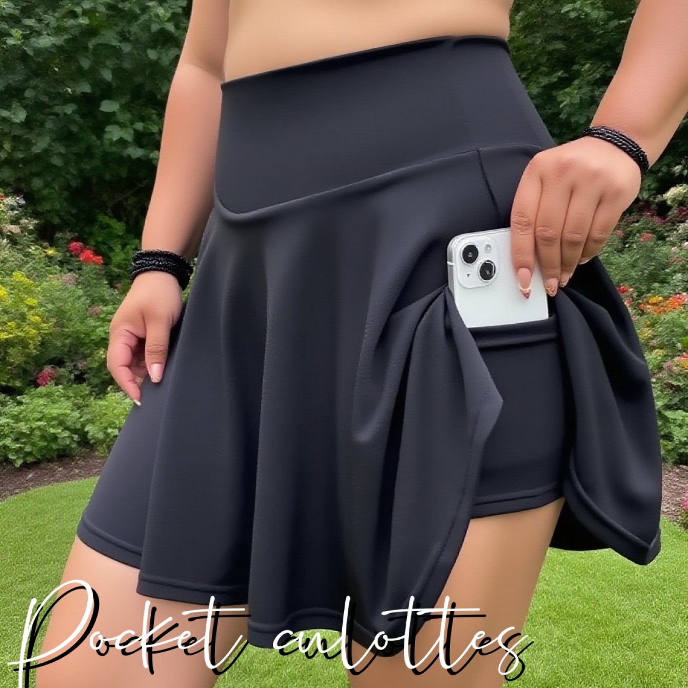 TEMU 1pc Women's High-waisted Elastic Pocket Skirt Pants, Dance Training Casual Skirt, Fashionable And Versatile Skirt Pants