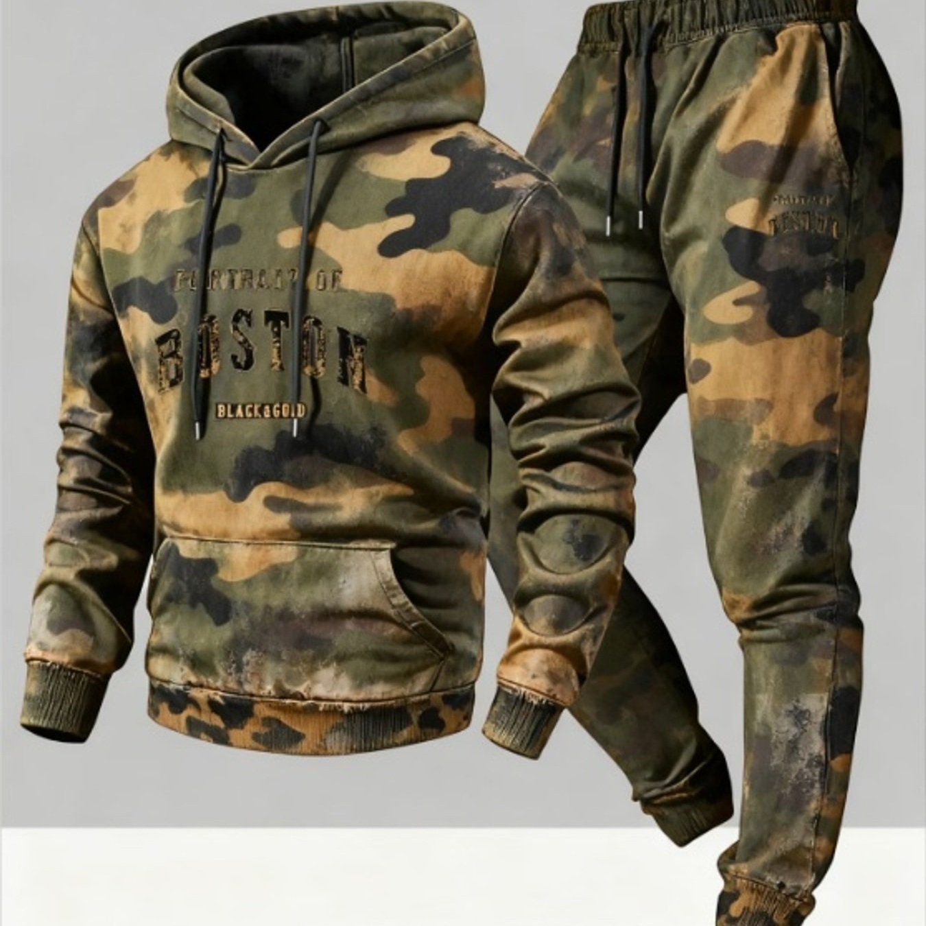 Image of Urban Style Camo Graphic Print Men's Casual Outfit 2pcs Hoodie And Pants Set Men's Clothing Trendy Stylish Set Weekend Wear Daily Outfit Birthday Gift For Husband Gift For Men, Plus Size