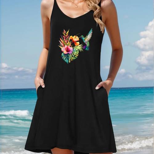 hummingbird backyard birdwatching birders spaghetti strap dress for women