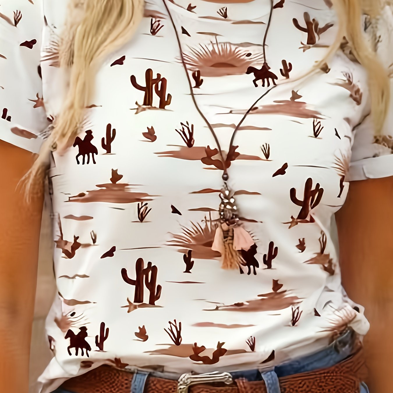 TEMU T-Shirt Décontracté à Col Rond pour Femme avec Imprimé Tendance