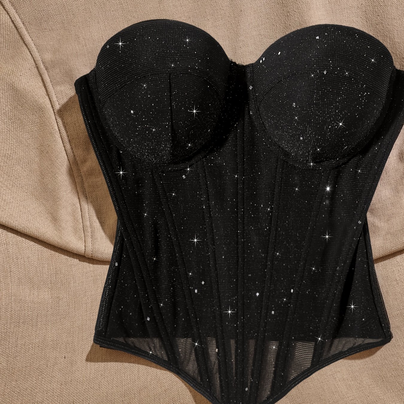 E-shop Elegantes Damen Korsett, Neue Frühlings- und Sommerweste, Y2K Pailletten Korsett mit Rückenriemen und Schnalle, Kurzes Oberteil geeignet für