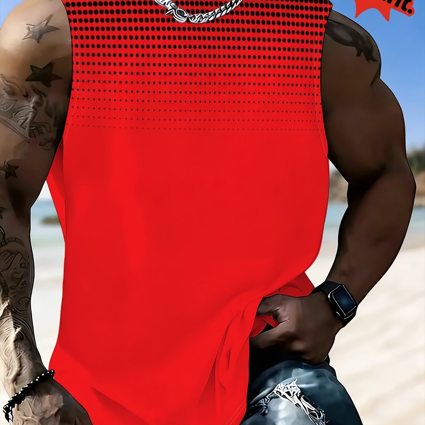 TEMU Men's Wear Retro Vivid Polka Dot Pattern Color-blocking Spliced Design Vest Base Shirt Printing Men's Fashion Casual Sports Vest Summer