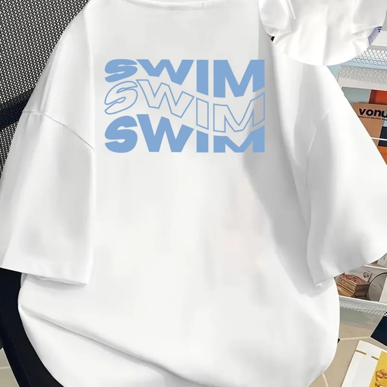 TEMU Front And Back Print Short Sleeve T-shirt - Swim, Men's Swimming Short Sleeve T-shirt, 2d Heat Transfer Print, Soft And Breathable Polyester